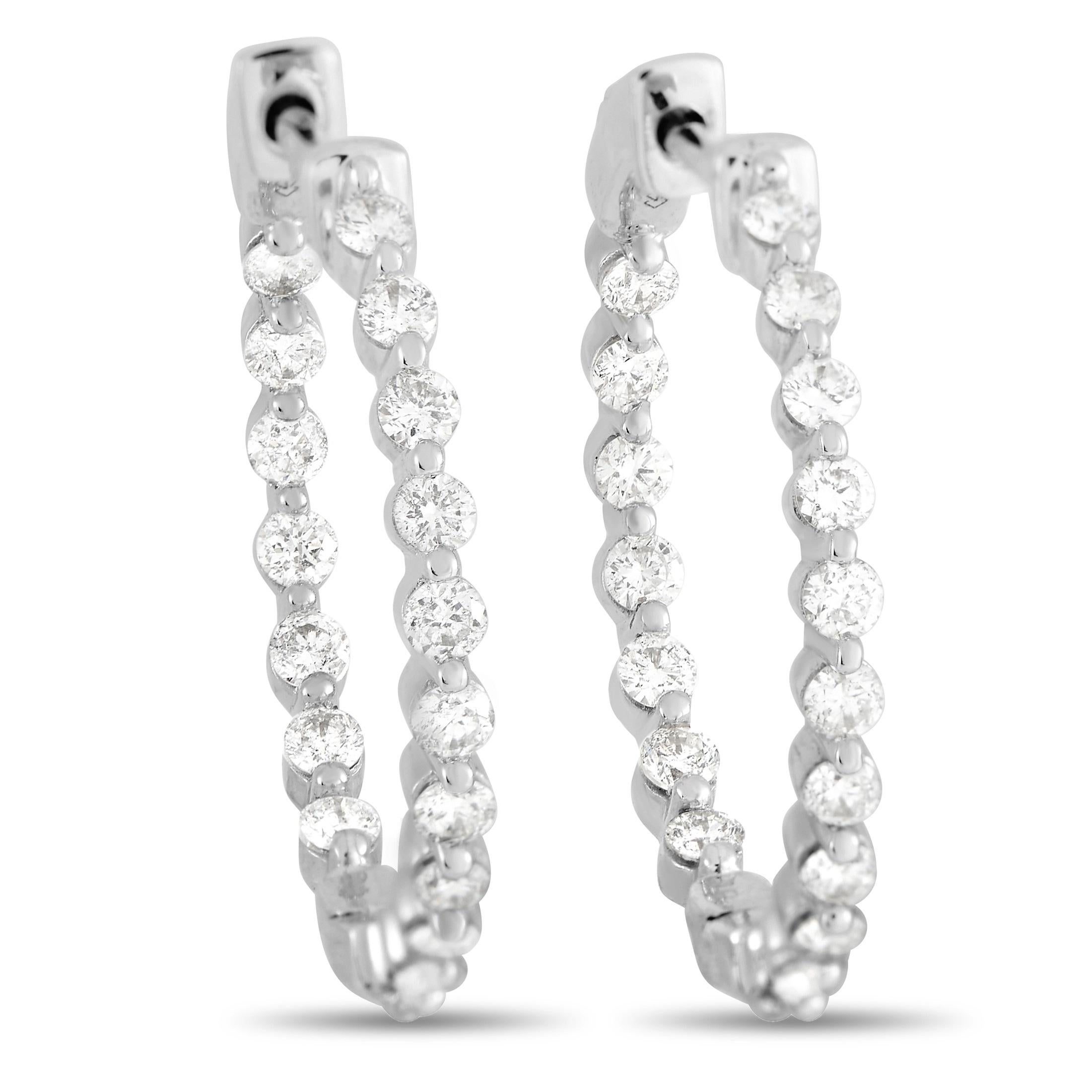 LB Exclusive 14K White Gold 1.00 ct Diamond Hoop Earrings In New Condition In Southampton, PA