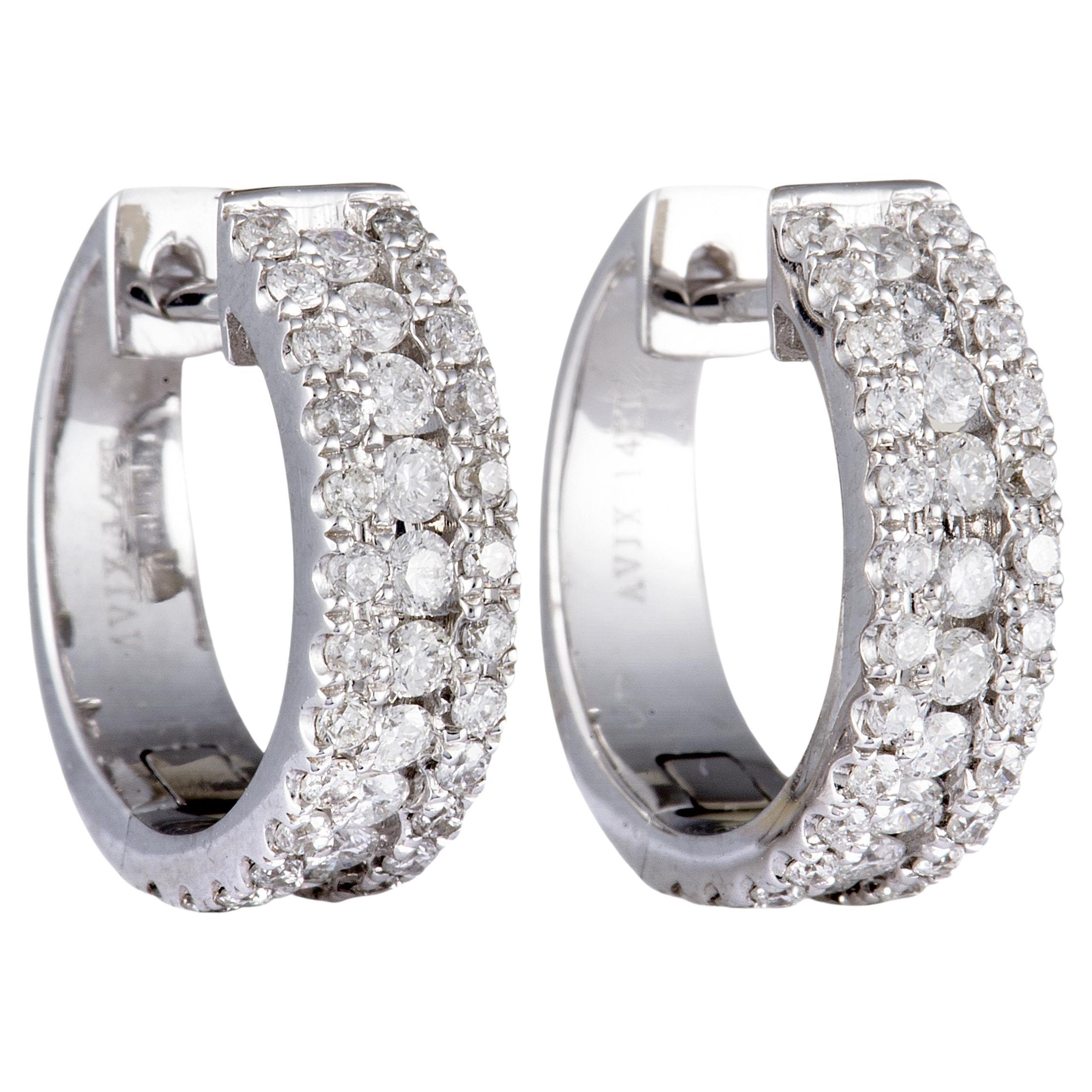 LB Exclusive 14K White Gold 1.00 ct Diamond Hoop Earrings For Sale