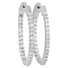 LB Exclusive 14k White Gold 1.00ct Diamond Inside Out Oval Hoop Earrings