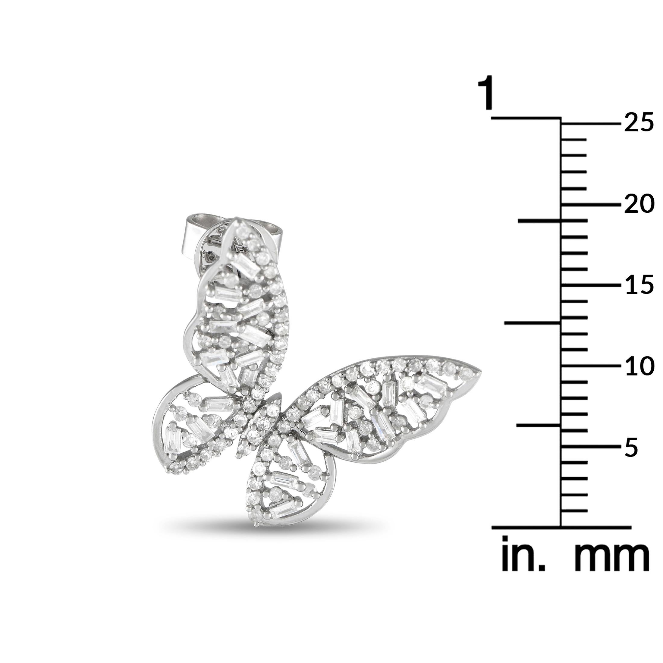 Mixed Cut LB Exclusive 14K White Gold 1.0ct Diamond Butterfly Earrings ER28227 For Sale
