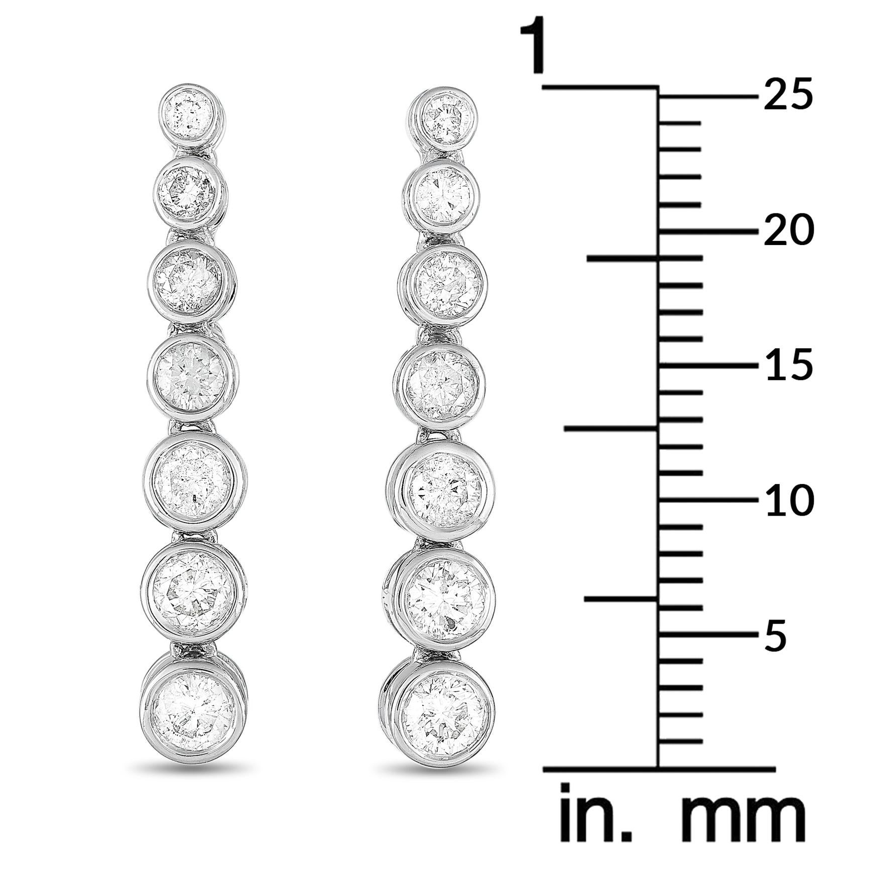 Round Cut LB Exclusive 14k White Gold 1.0 Carat Diamond Drop Earrings For Sale
