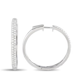 LB Exclusive 14k White Gold 1.0 Carat Diamond Hoop Earrings