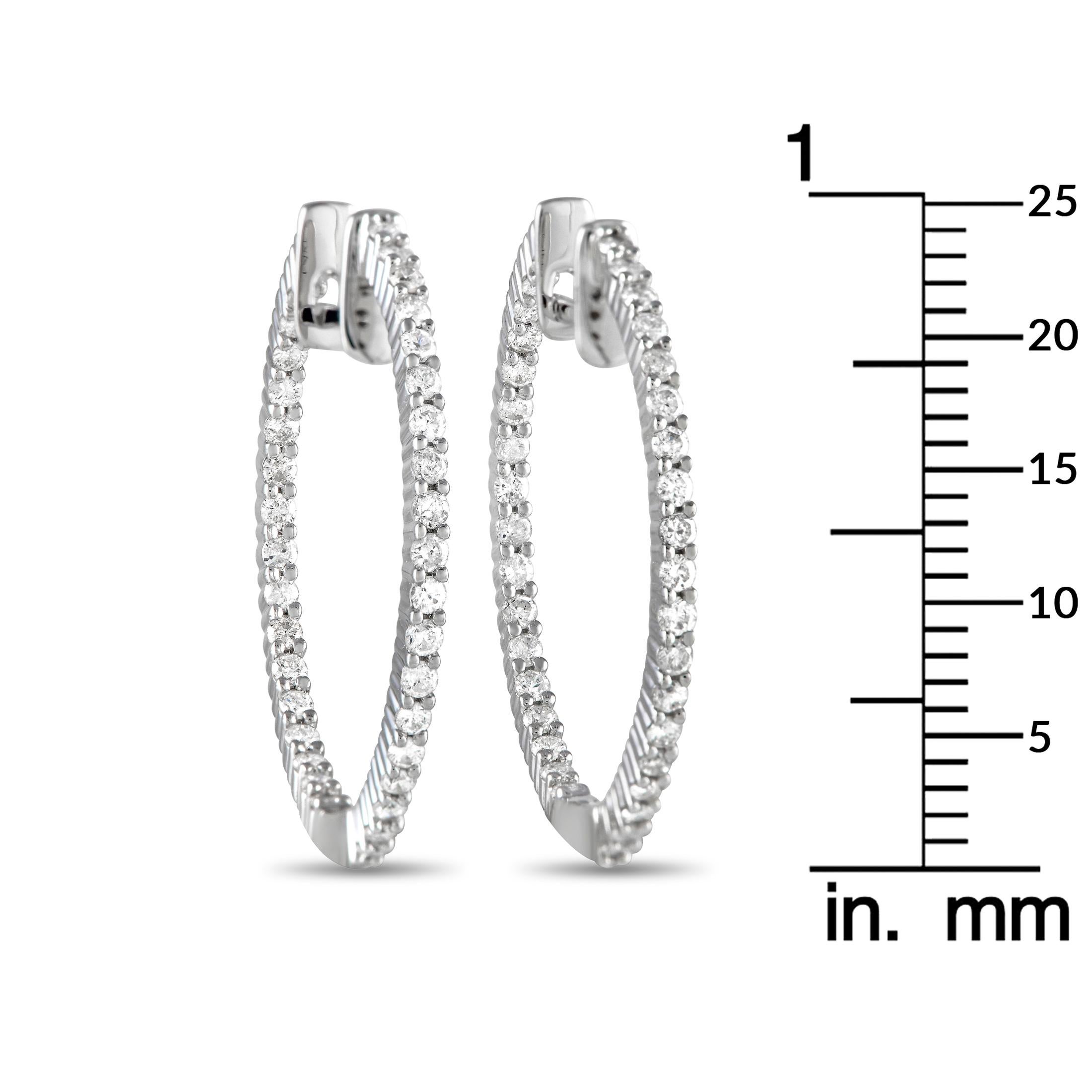 Round Cut LB Exclusive 14Karat White Gold 1.0Carat Diamond Inside-Out Hoop Earrings For Sale