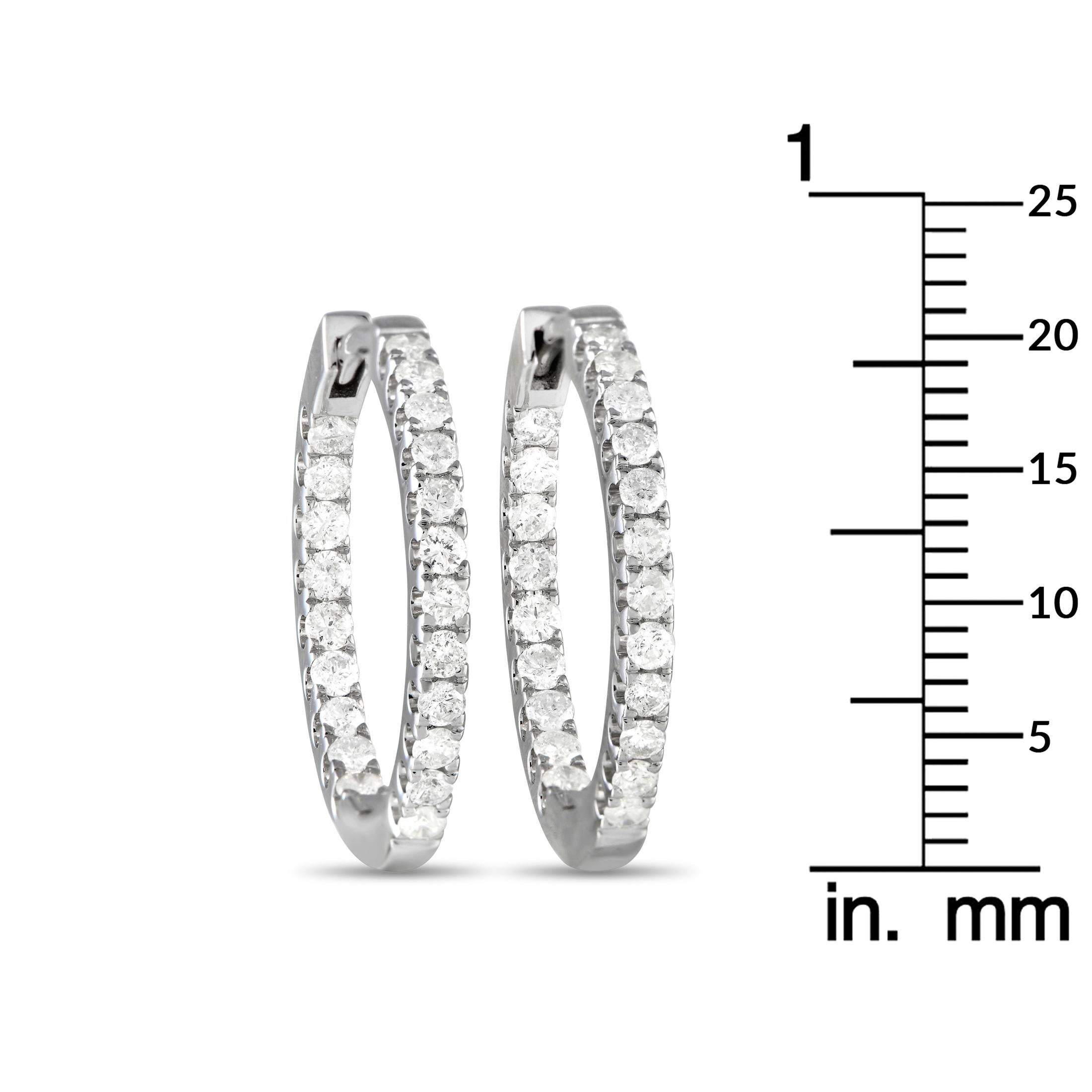 Round Cut LB Exclusive 14K White Gold 1.0ct Diamond Inside-Out Hoop Earrings For Sale
