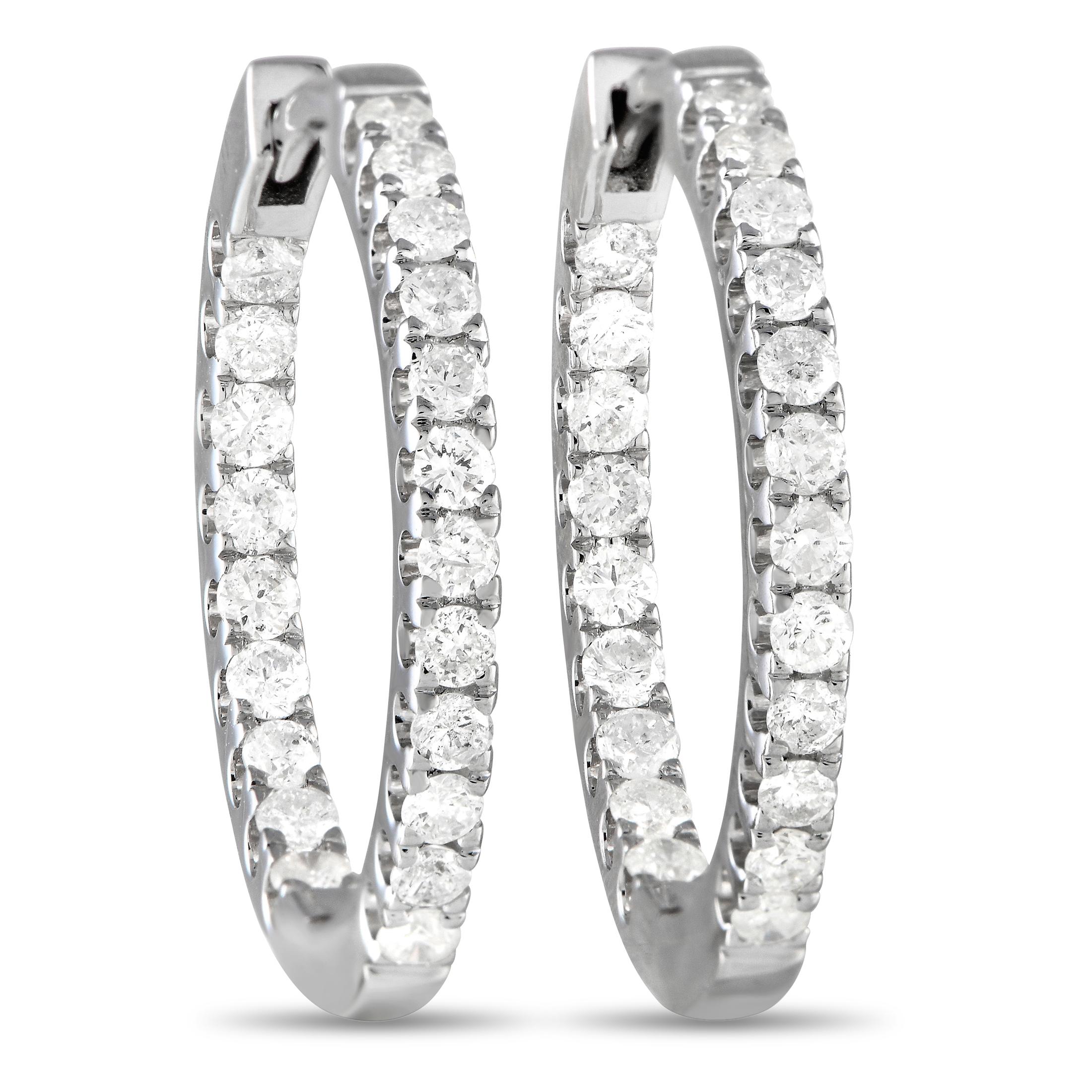 LB Exclusive 14K White Gold 1.0ct Diamond Inside-Out Hoop Earrings In New Condition For Sale In Southampton, PA