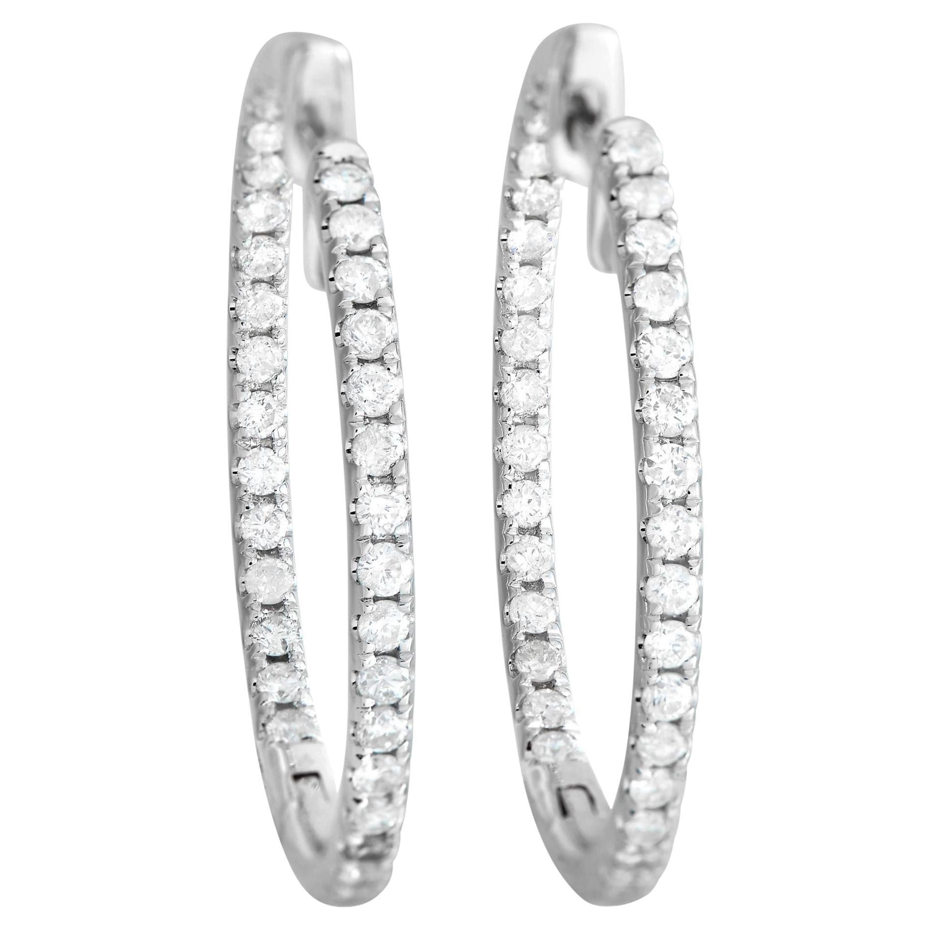 LB Exclusive 14k White Gold 1.0 Carat Diamond Inside-Out Hoop Earrings For Sale