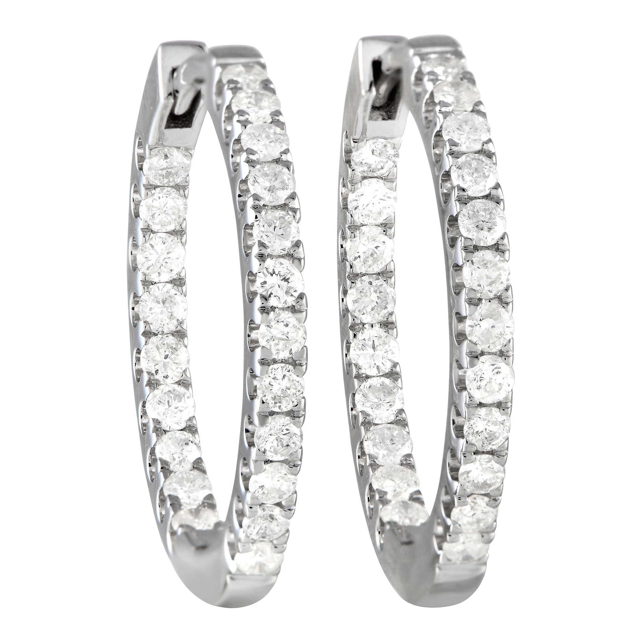 LB Exclusive 14K White Gold 1.0ct Diamond Inside-Out Hoop Earrings For Sale
