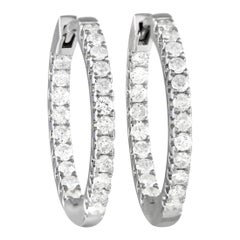 LB Exclusive 14K White Gold 1.0ct Diamond Inside-Out Hoop Earrings