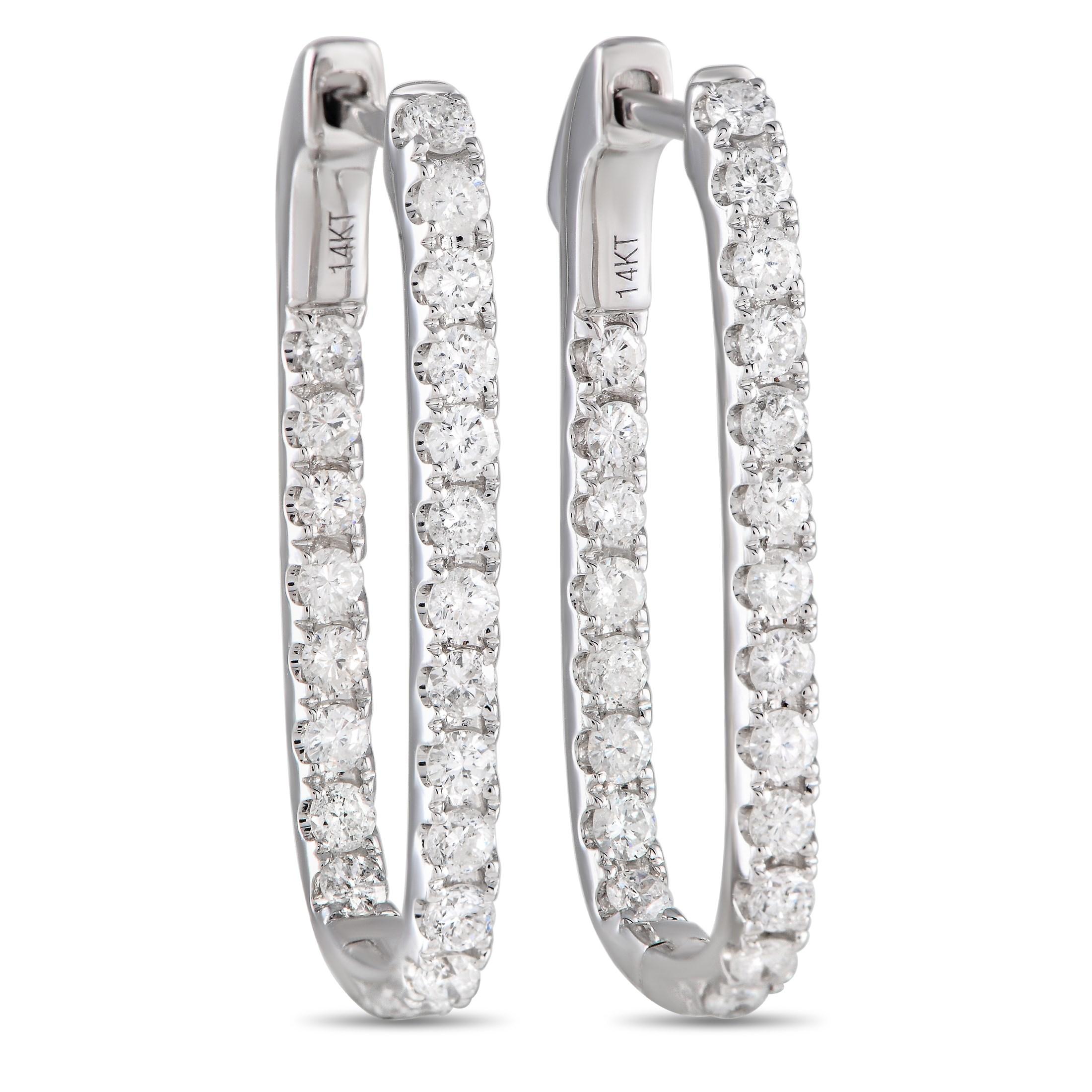 LB Exclusive 14K White Gold 1.10ct Diamond Rectangular Hoop Earrings In New Condition For Sale In Southampton, PA