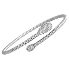 LB Exclusive Bracelet jonc en or blanc 14 carats texturé avec diamants de 1,10 carat