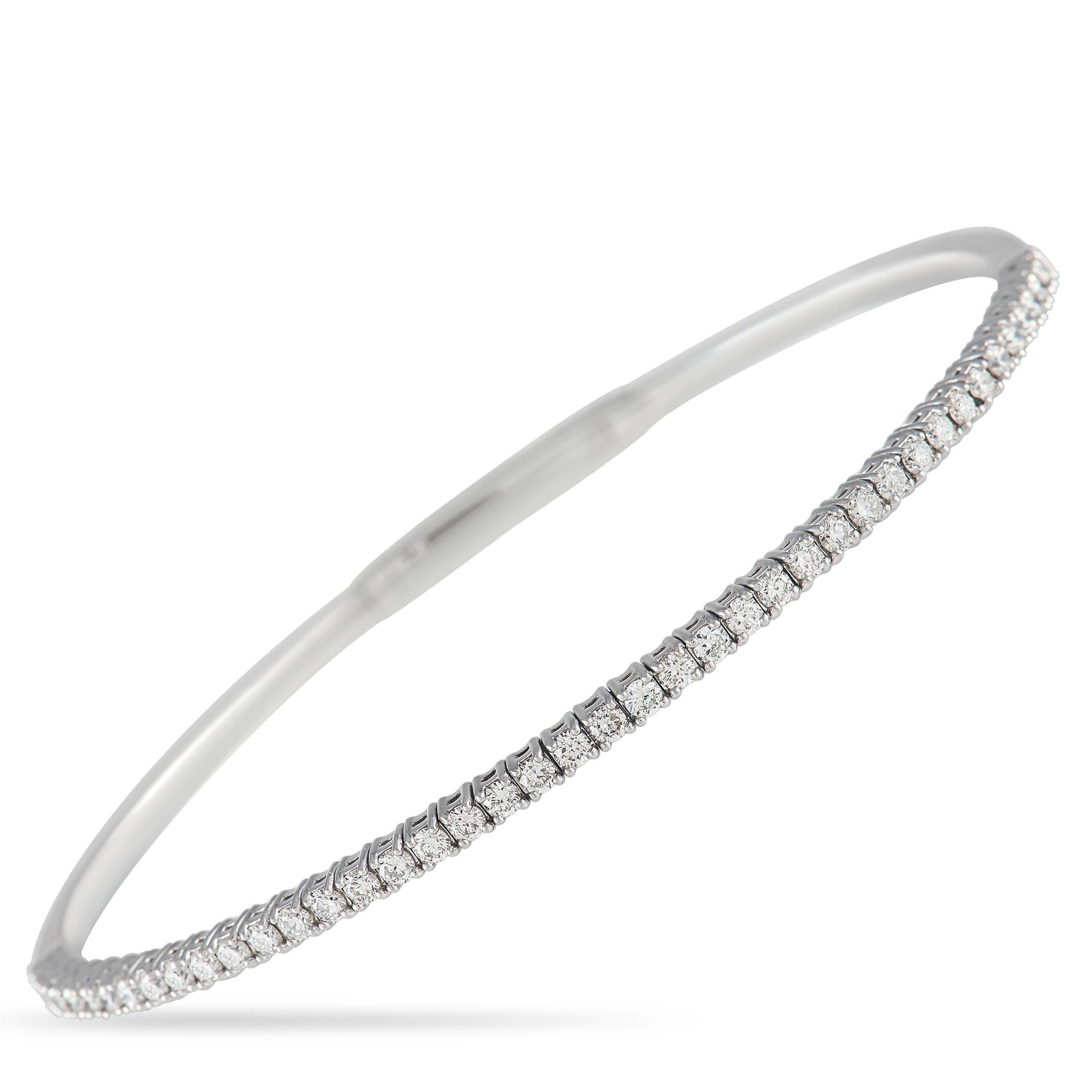 Round Cut LB Exclusive 14K White Gold 1.18ct Diamond Flexible Half Eternity Bracelet