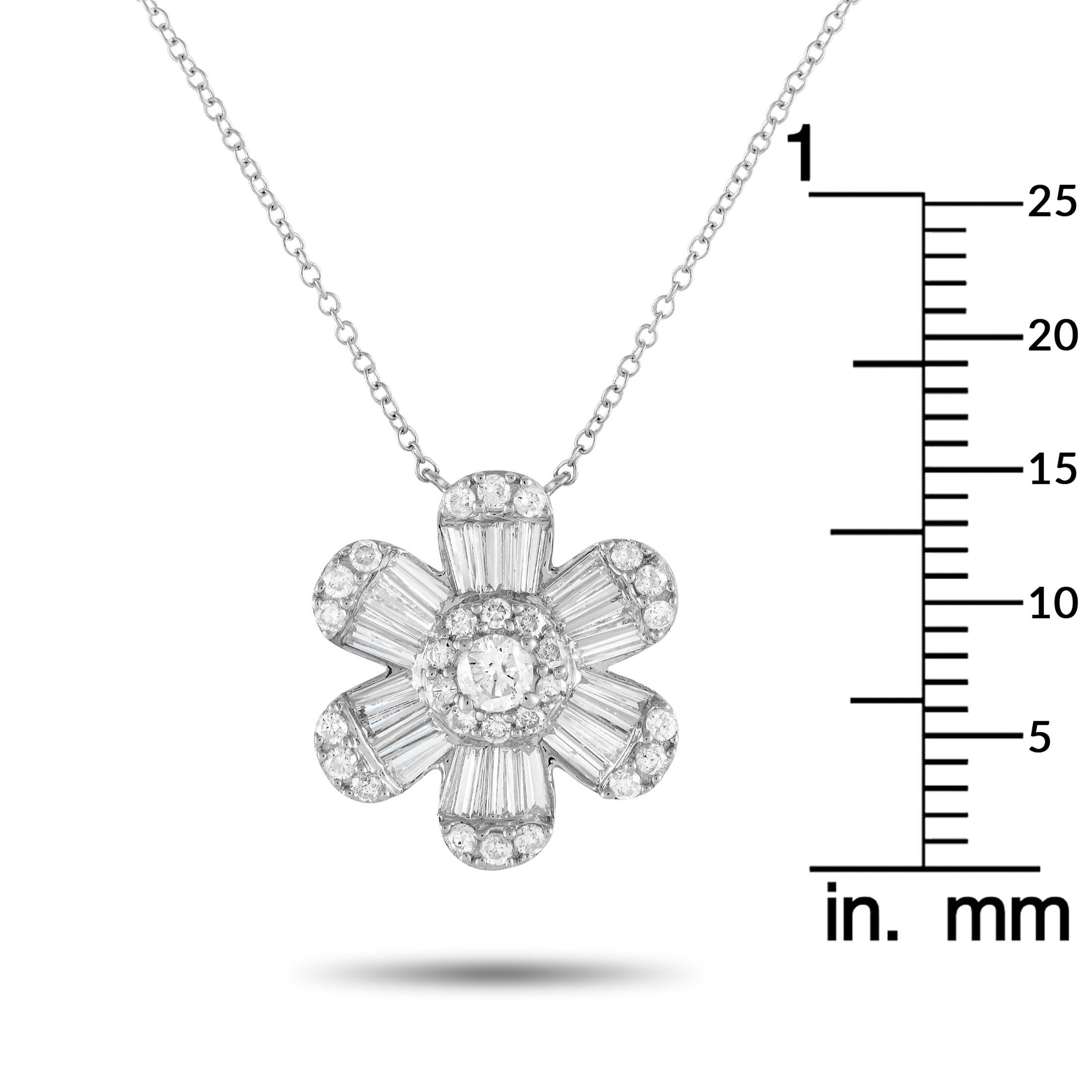 Mixed Cut LB Exclusive 14K White Gold 1.20ct Diamond Flower Necklace PN14994