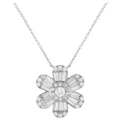 LB Exclusive 14K White Gold 1.20ct Diamond Flower Necklace PN14994
