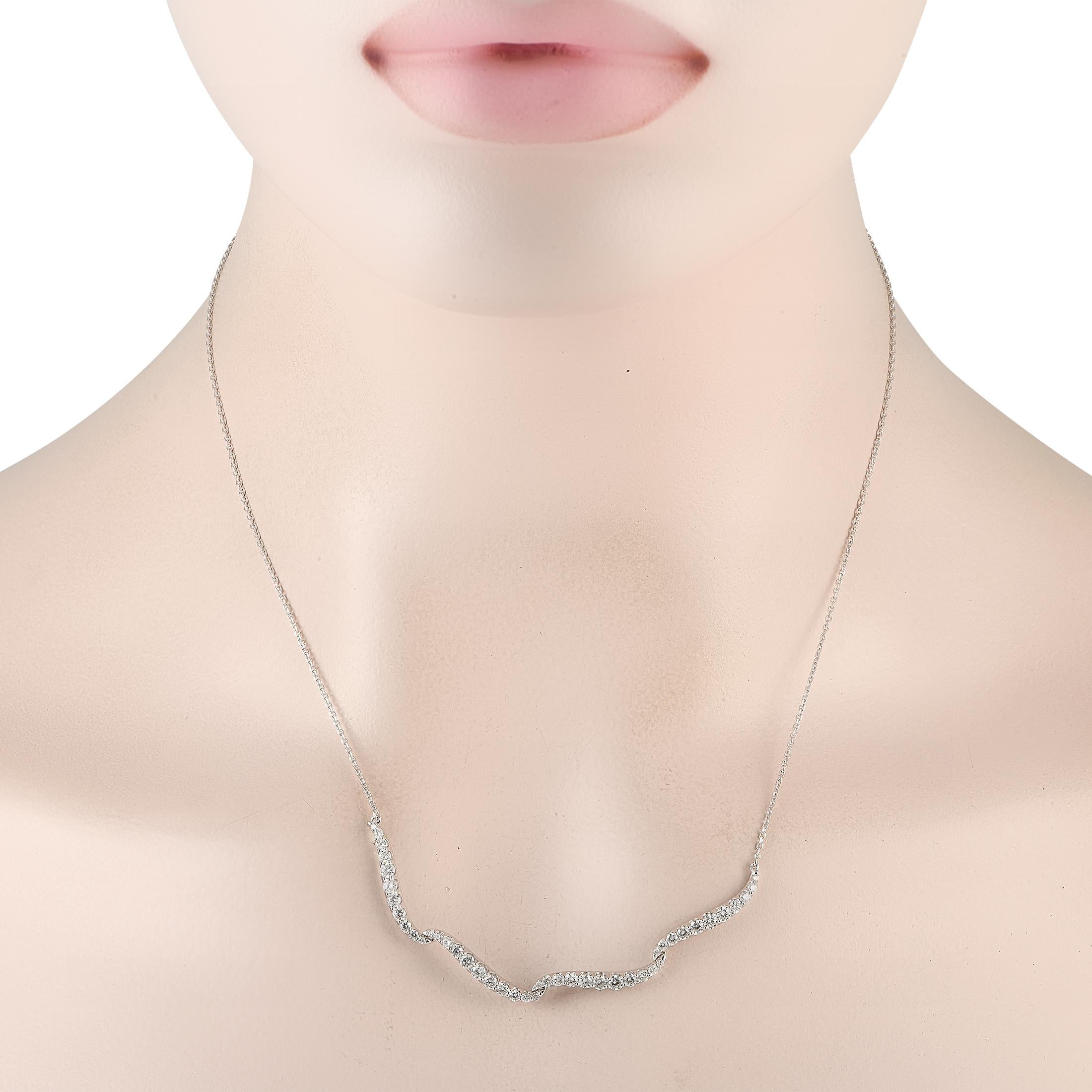 Curved lines add a graceful sense of movement to this exquisite luxury necklace. Crafted from 14K White Gold, this necklace features a 16 chain and comes to life thanks to inset Diamond accents totaling 1.25 carats.This jewelry piece is offered in