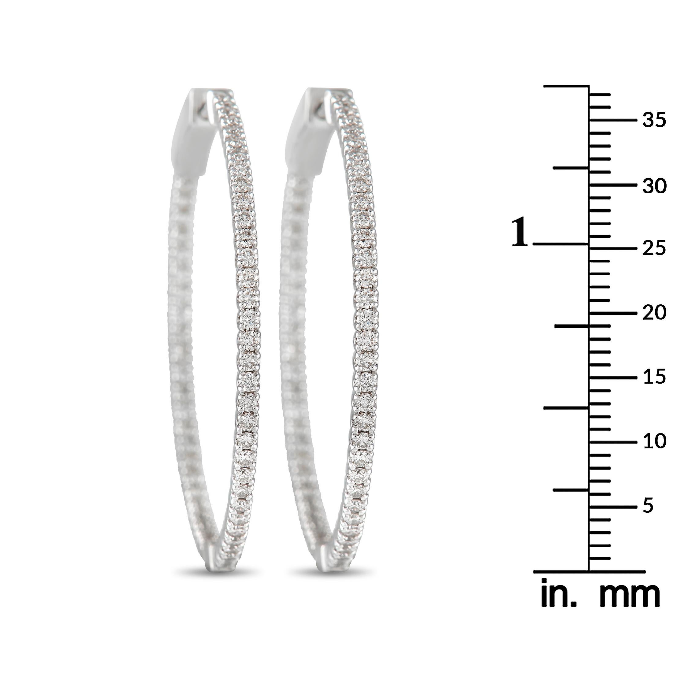 Round Cut LB Exclusive 14K White Gold 1.34ct Diamond Inside-Out Hoop Earrings For Sale
