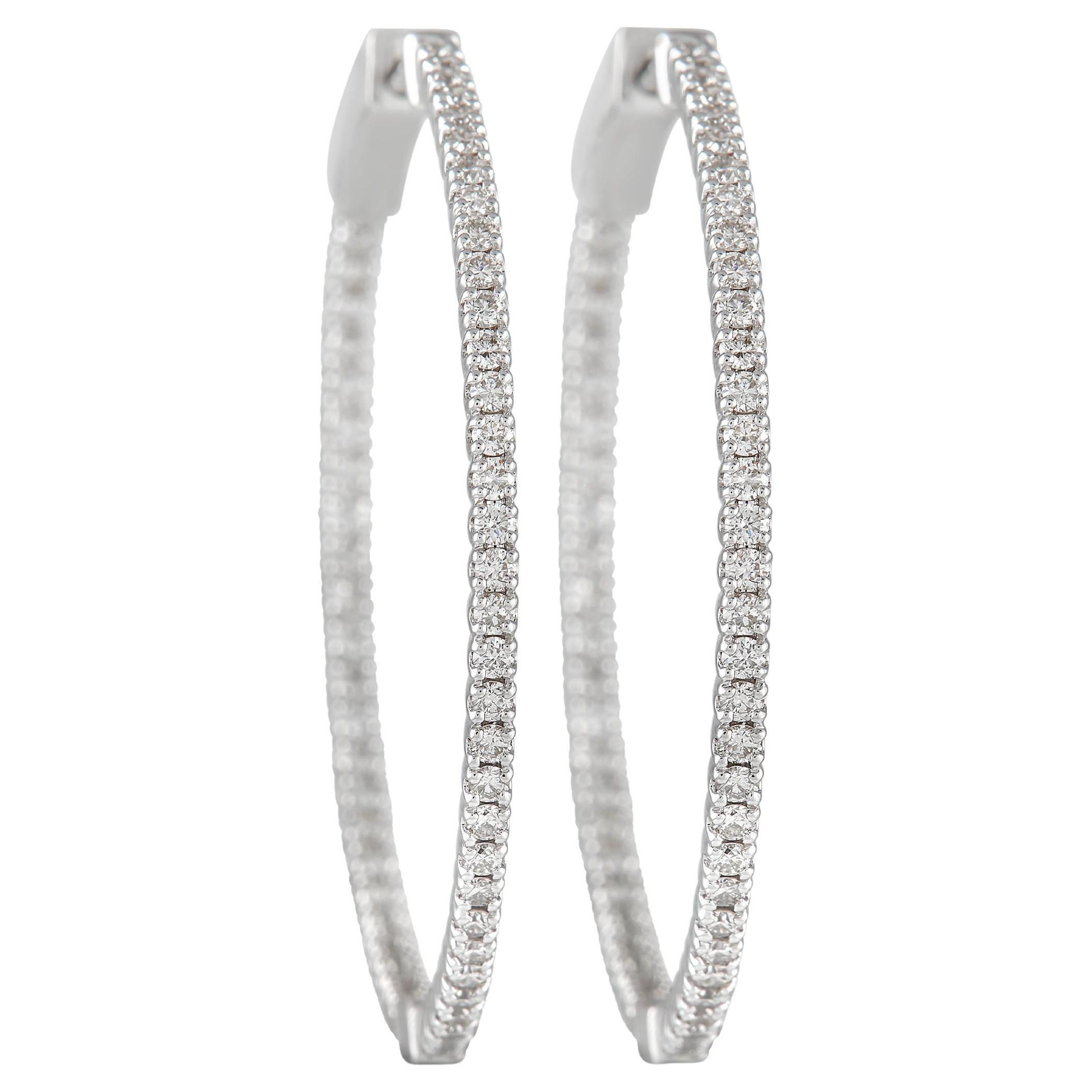 LB Exclusive 14K White Gold 1.34ct Diamond Inside-Out Hoop Earrings For Sale