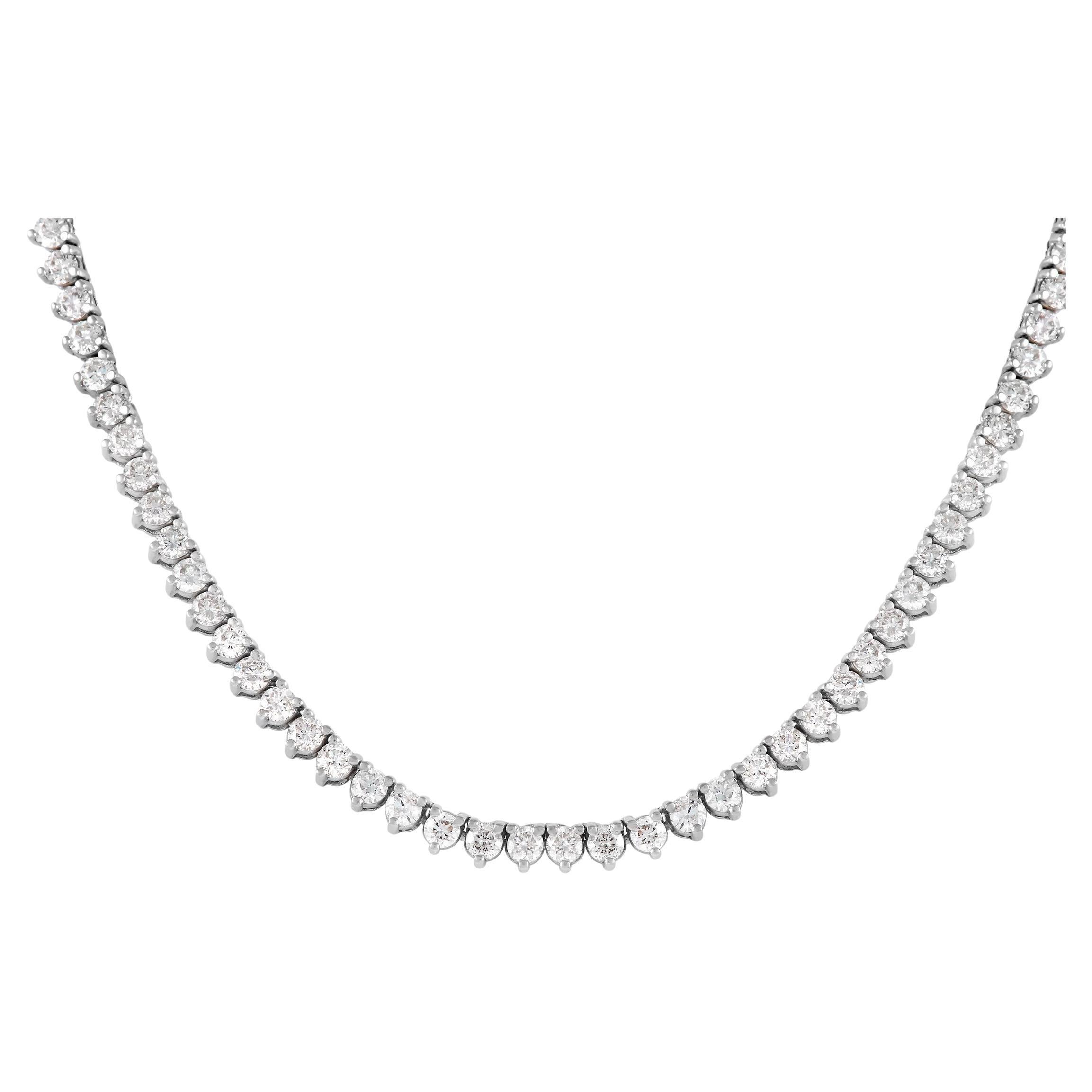 14K White Gold 5.10 Ct Round Diamond Tennis Necklace For Sale at 1stDibs