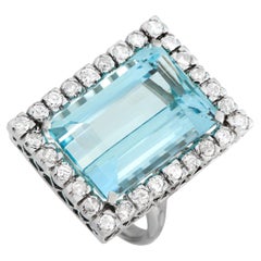 LB Exclusive 14K White Gold 1.40ct Diamond and Aquamarine Ring