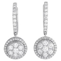 LB Exclusive 14k White Gold 1.50 Carat Diamond Cluster Drop Earrings
