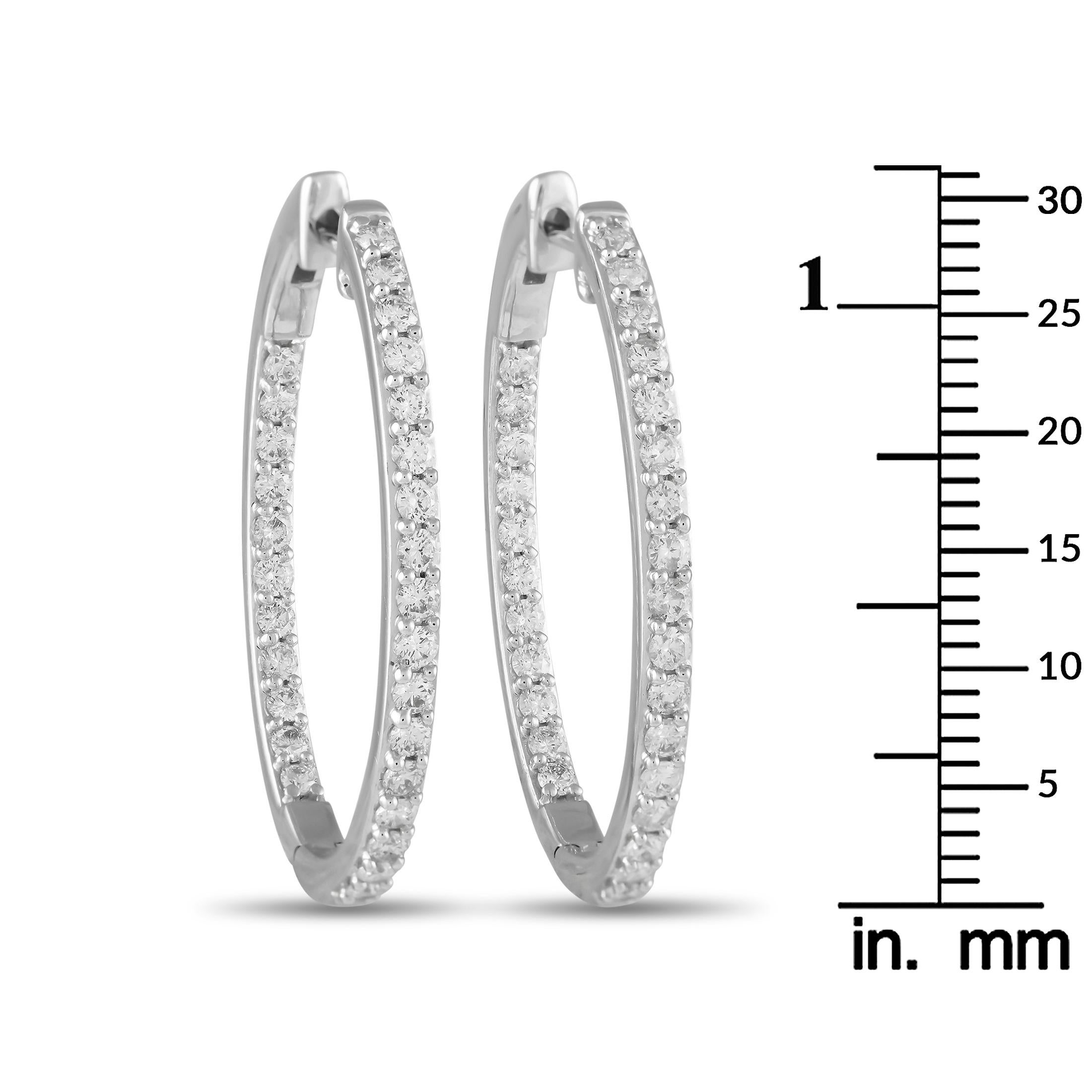 Round Cut LB Exclusive 14K White Gold 1.50ct Diamond Inside-Out Hoop Earrings ER28054 For Sale