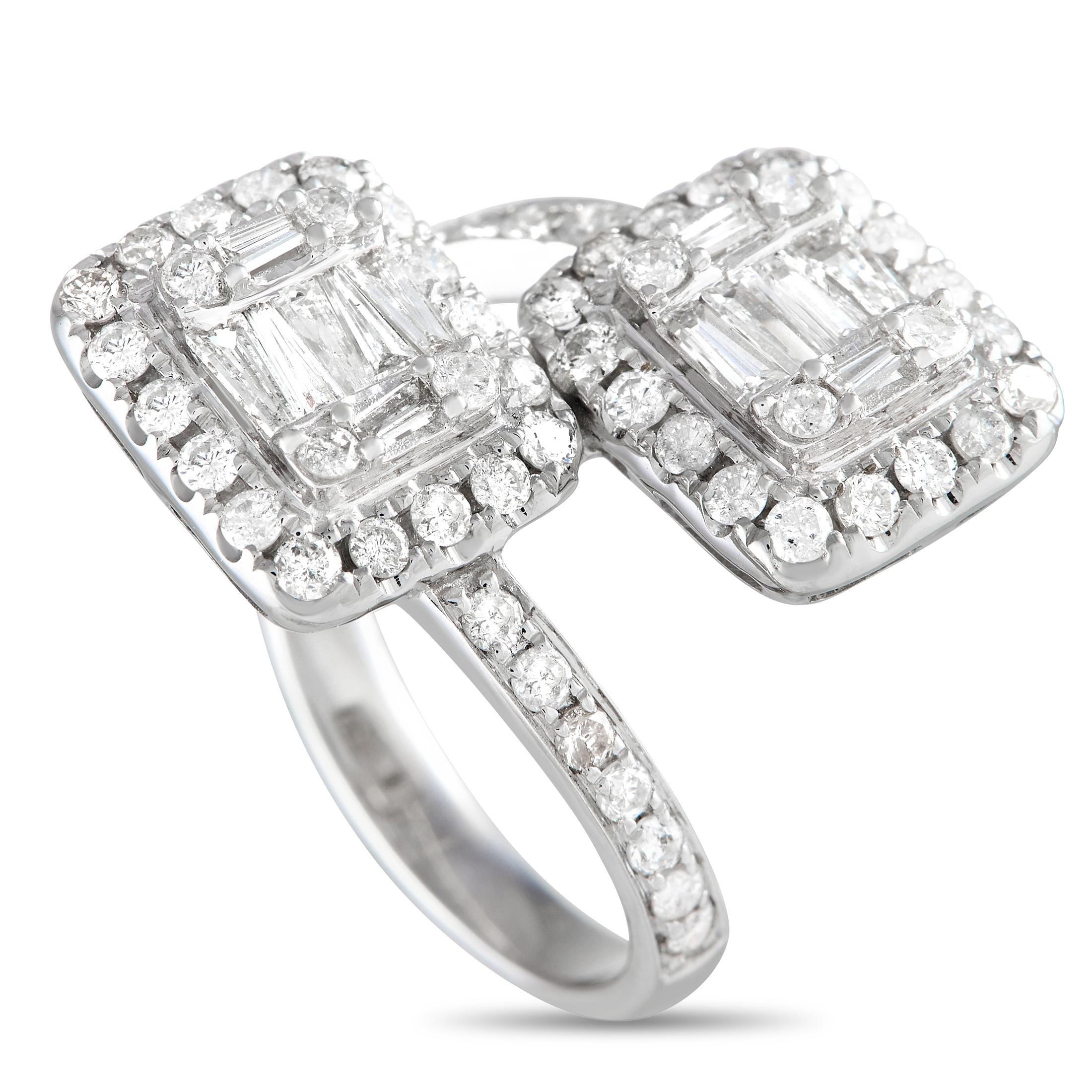 LB Exclusive Bague bypass ouverte en or blanc 14 carats avec diamants de 1,65 carat