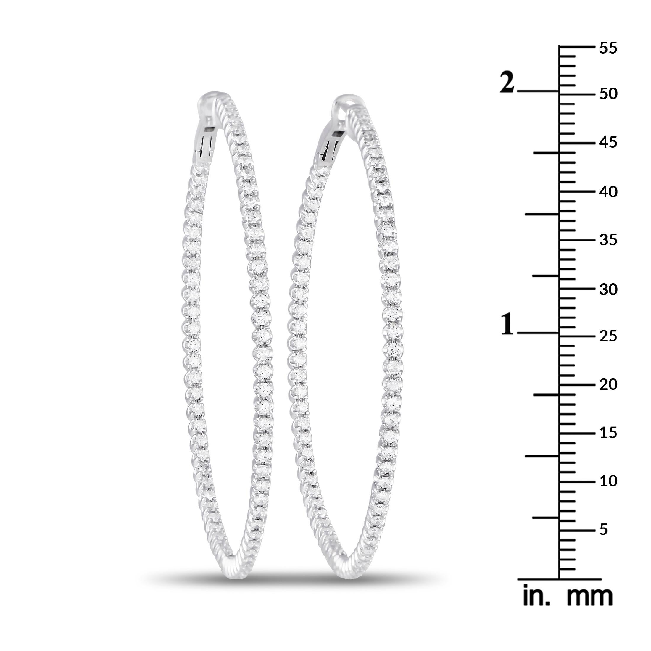 Round Cut LB Exclusive 14K White Gold 1.70ct Diamond Inisde-Out Hoop Earrings MF05-101223 For Sale