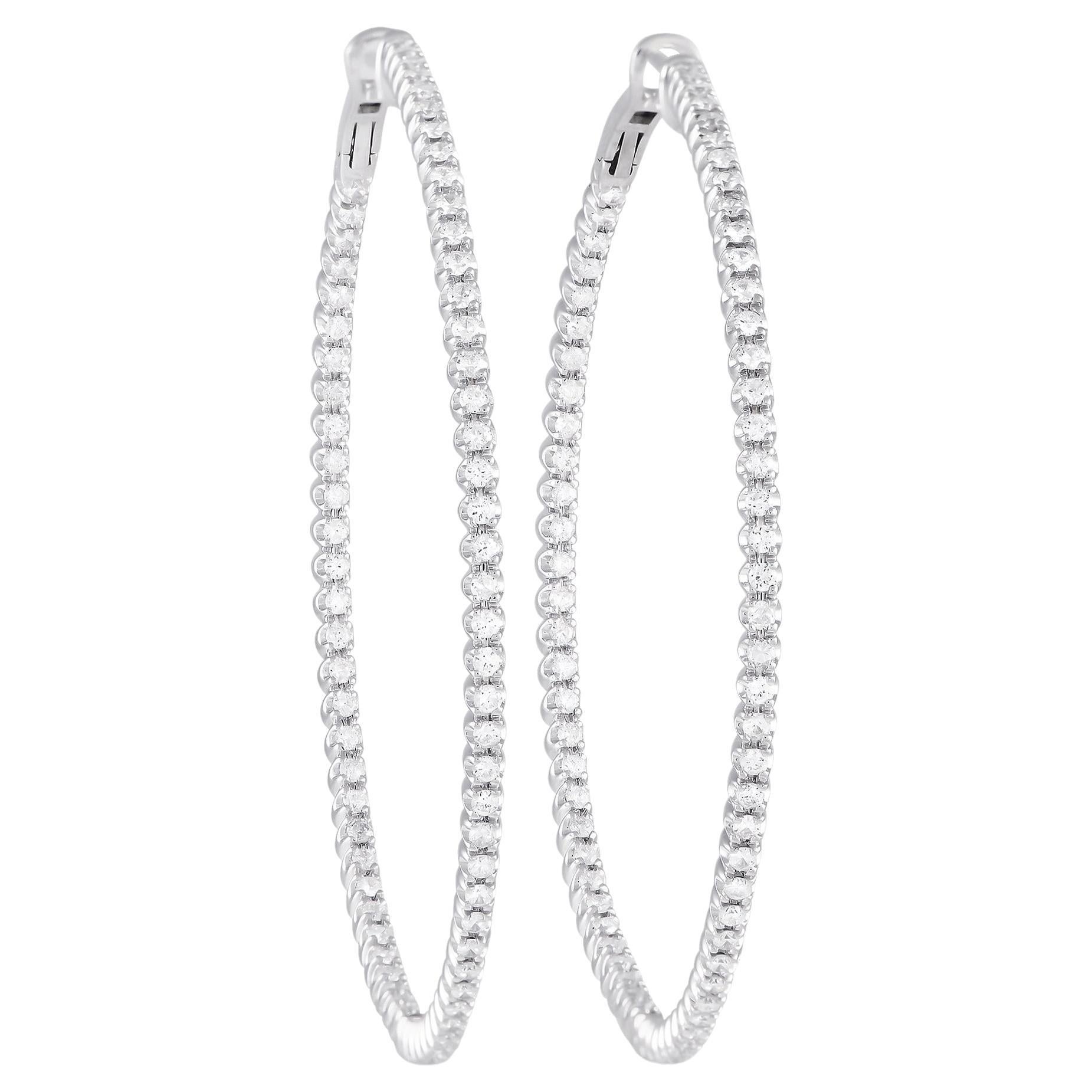 LB Exclusive 14K White Gold 1.70ct Diamond Inisde-Out Hoop Earrings MF05-101223 For Sale