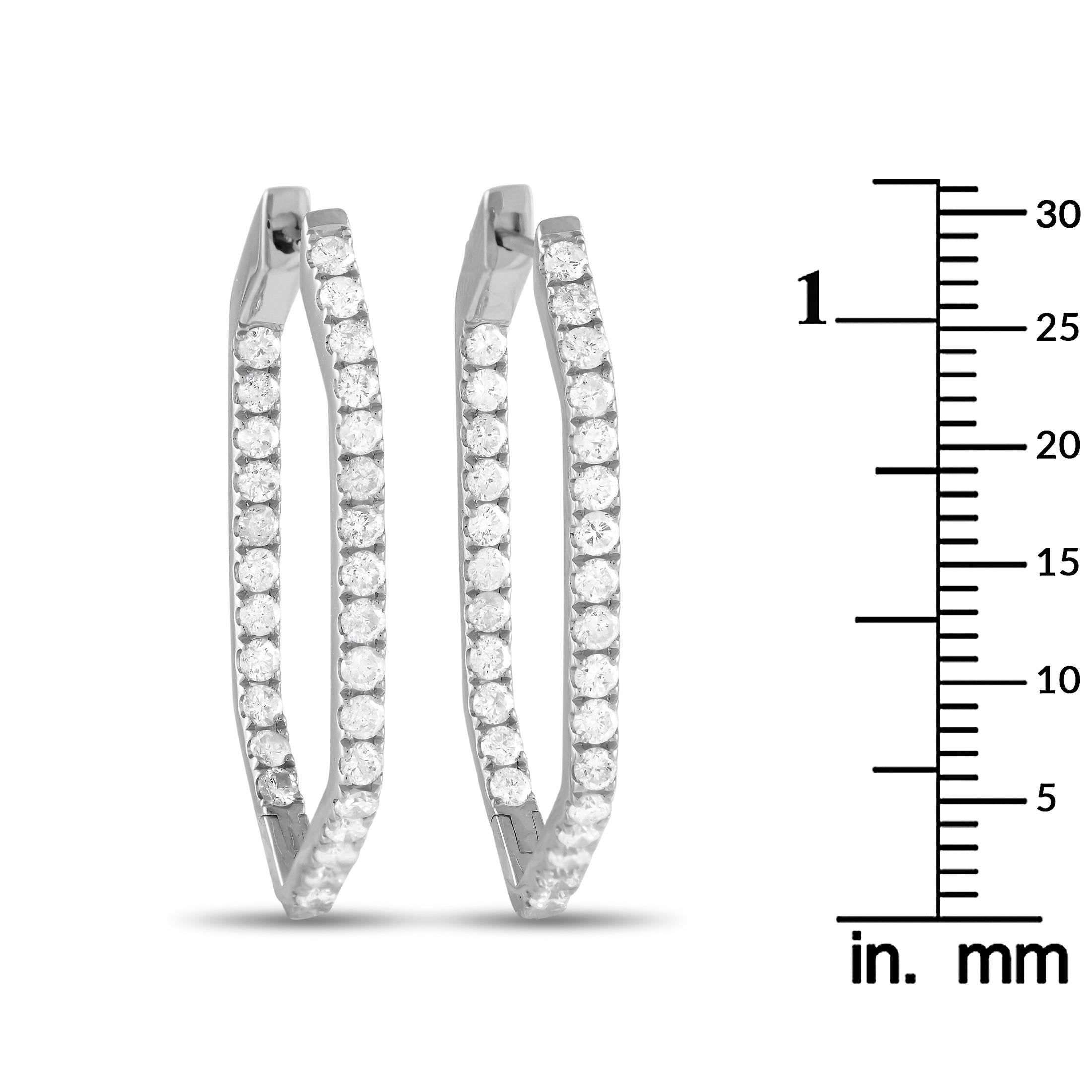 Round Cut LB Exclusive 14K White Gold 1.74ct Diamond Hoop Earrings For Sale