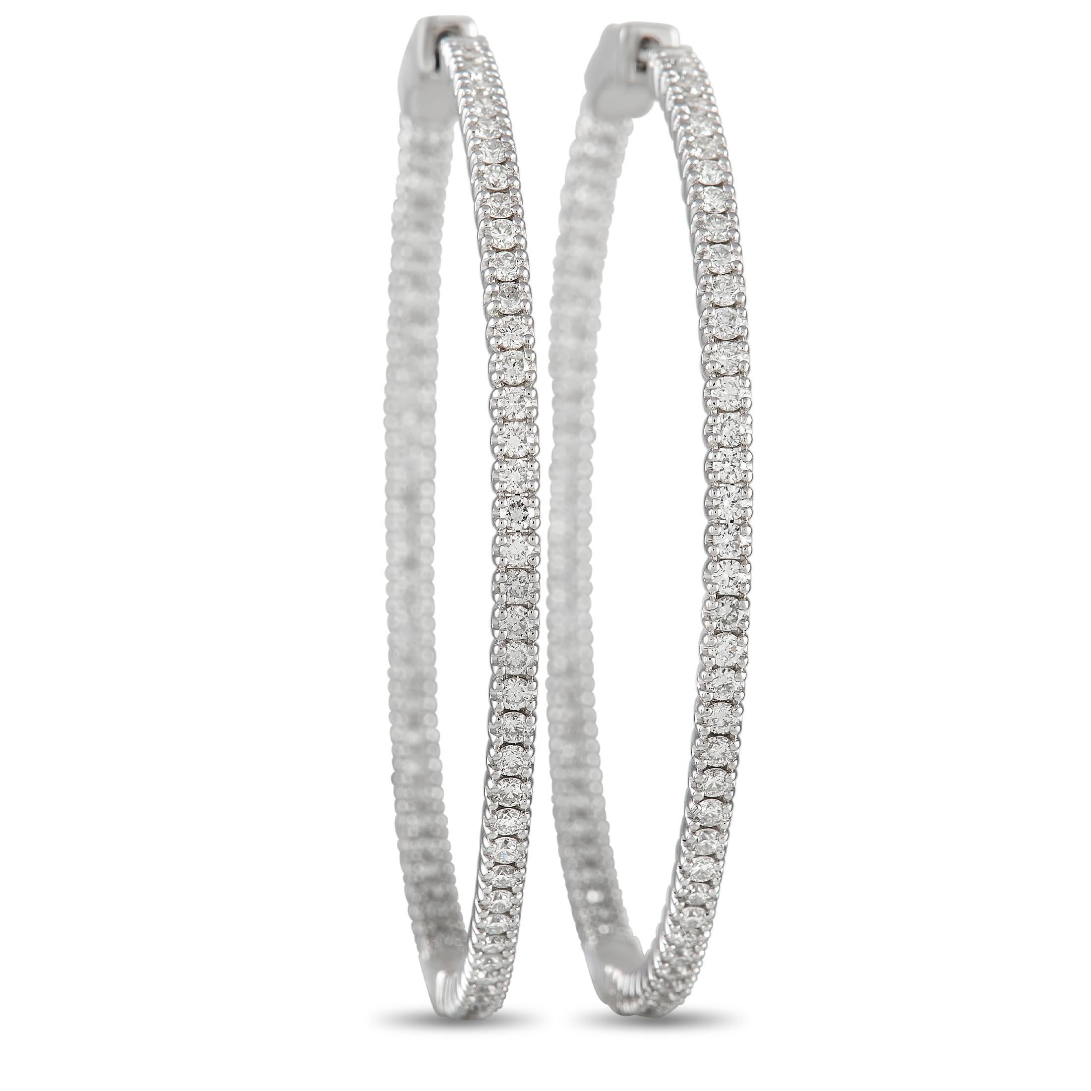 LB Exclusive 14K White Gold 1.77ct Diamond Inside-Hoop Earrings In New Condition For Sale In Southampton, PA