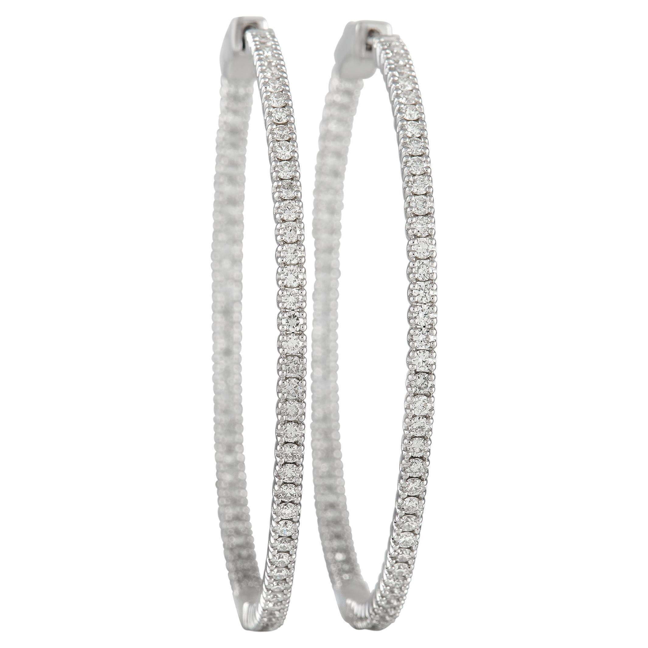 LB Exclusive 14K White Gold 1.77ct Diamond Inside-Hoop Earrings For Sale
