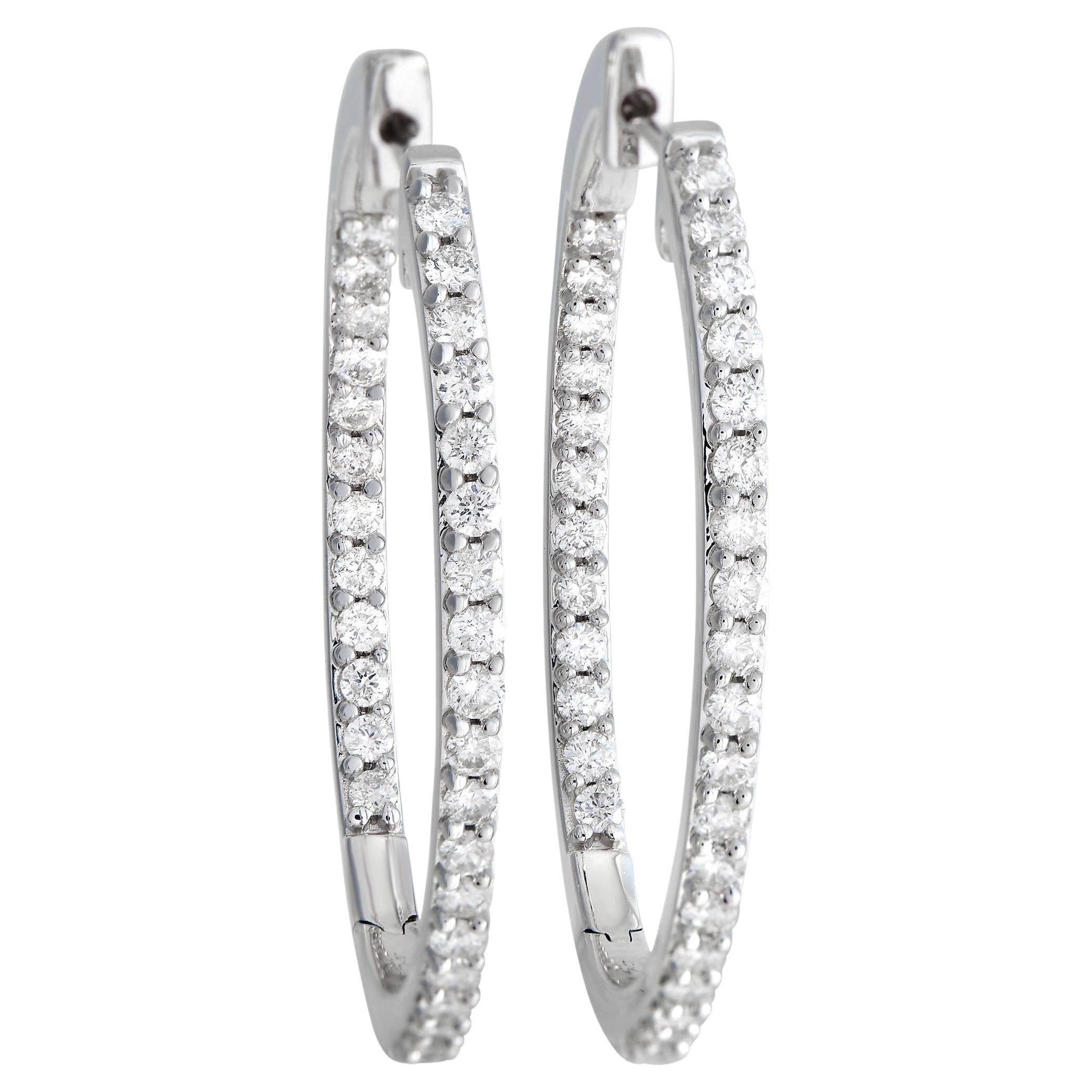 LB Exclusive 14K White Gold 2.00 ct Diamond Oval Hoop Earrings at 1stDibs