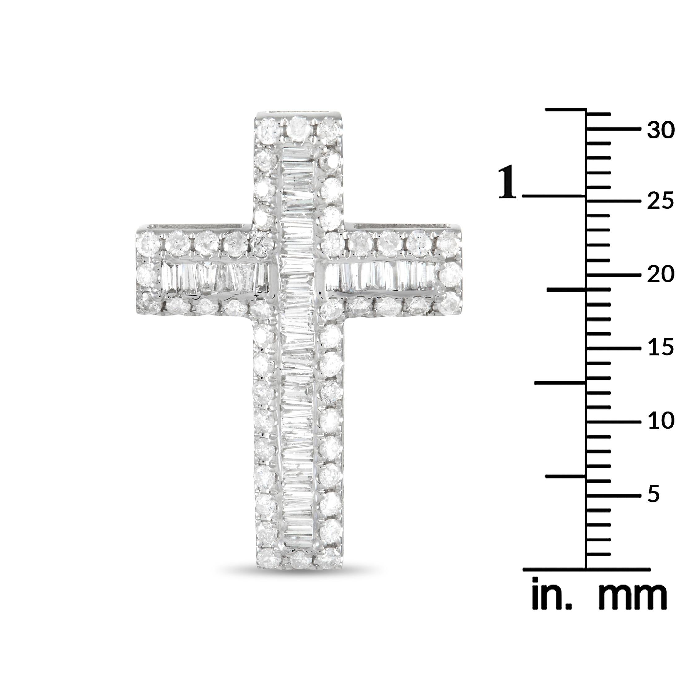 Baguette Cut LB Exclusive 14K White Gold 2.01 ct Diamond Cross Pendant For Sale