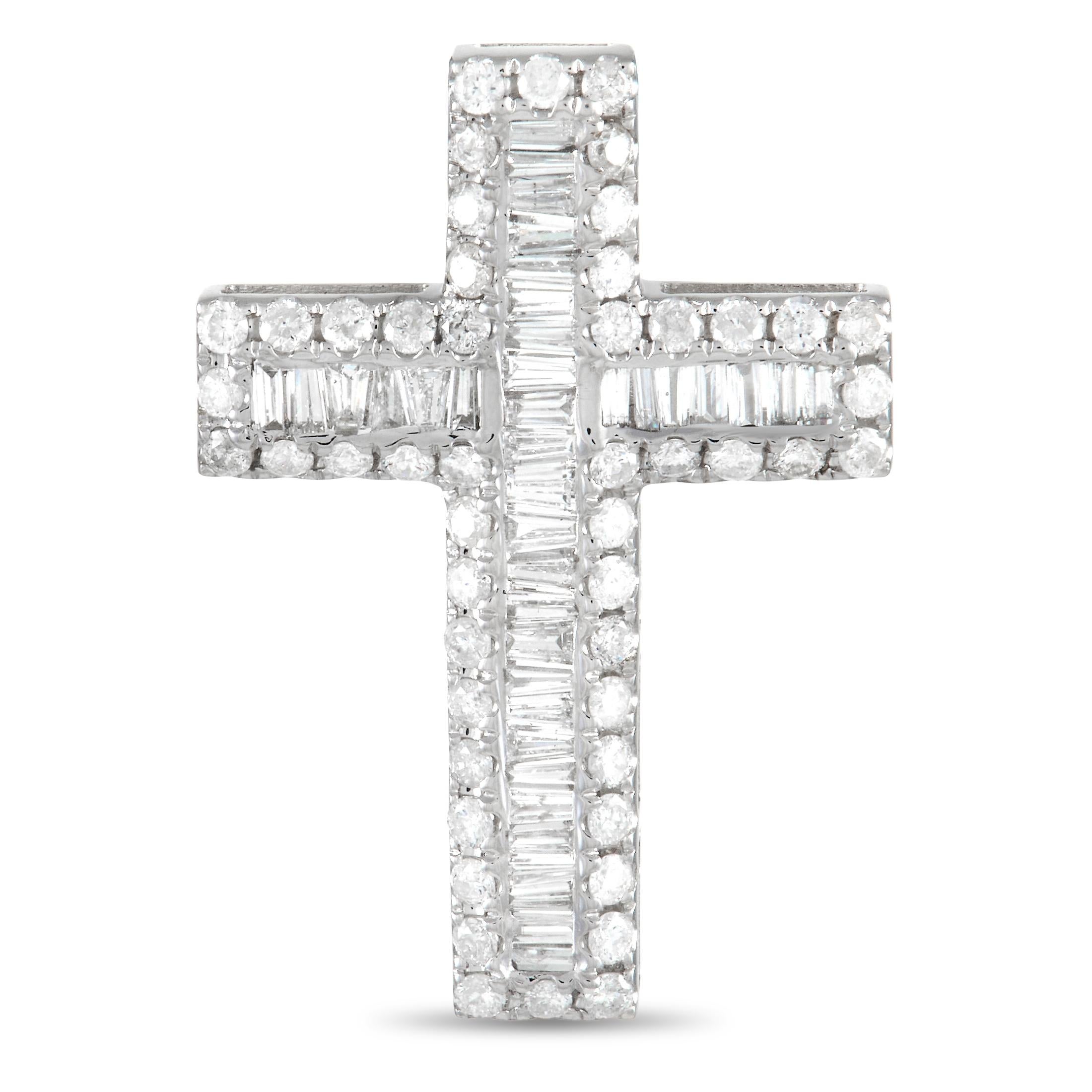 LB Exclusive 14K White Gold 2.01 ct Diamond Cross Pendant In New Condition For Sale In Southampton, PA