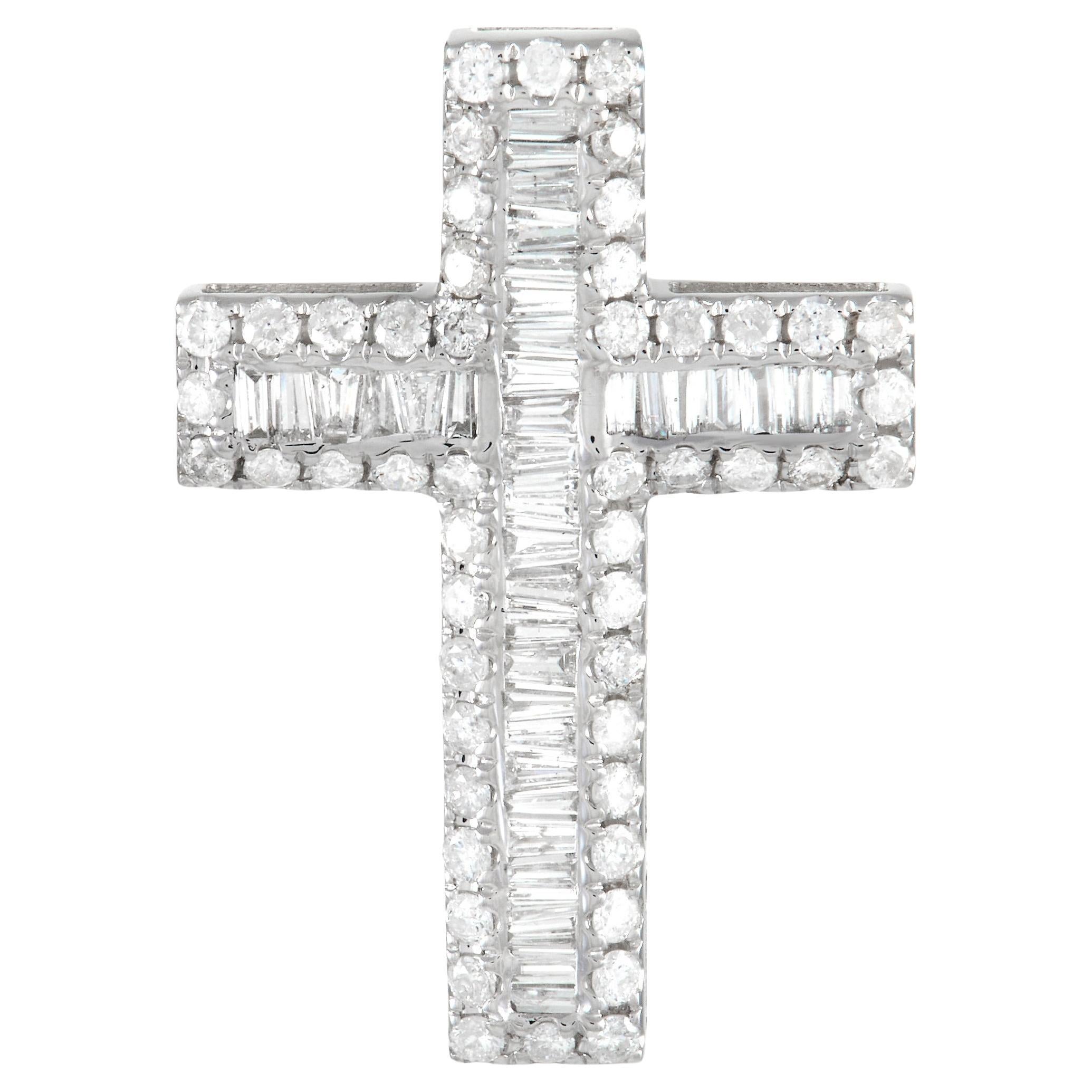 LB Exclusive 14K White Gold 2.01 ct Diamond Cross Pendant For Sale