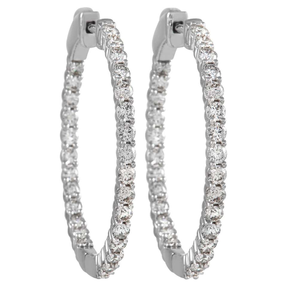 1.50ct Inside Out Diamond Oval Hoop Earrings in 14k White Gold at 1stDibs