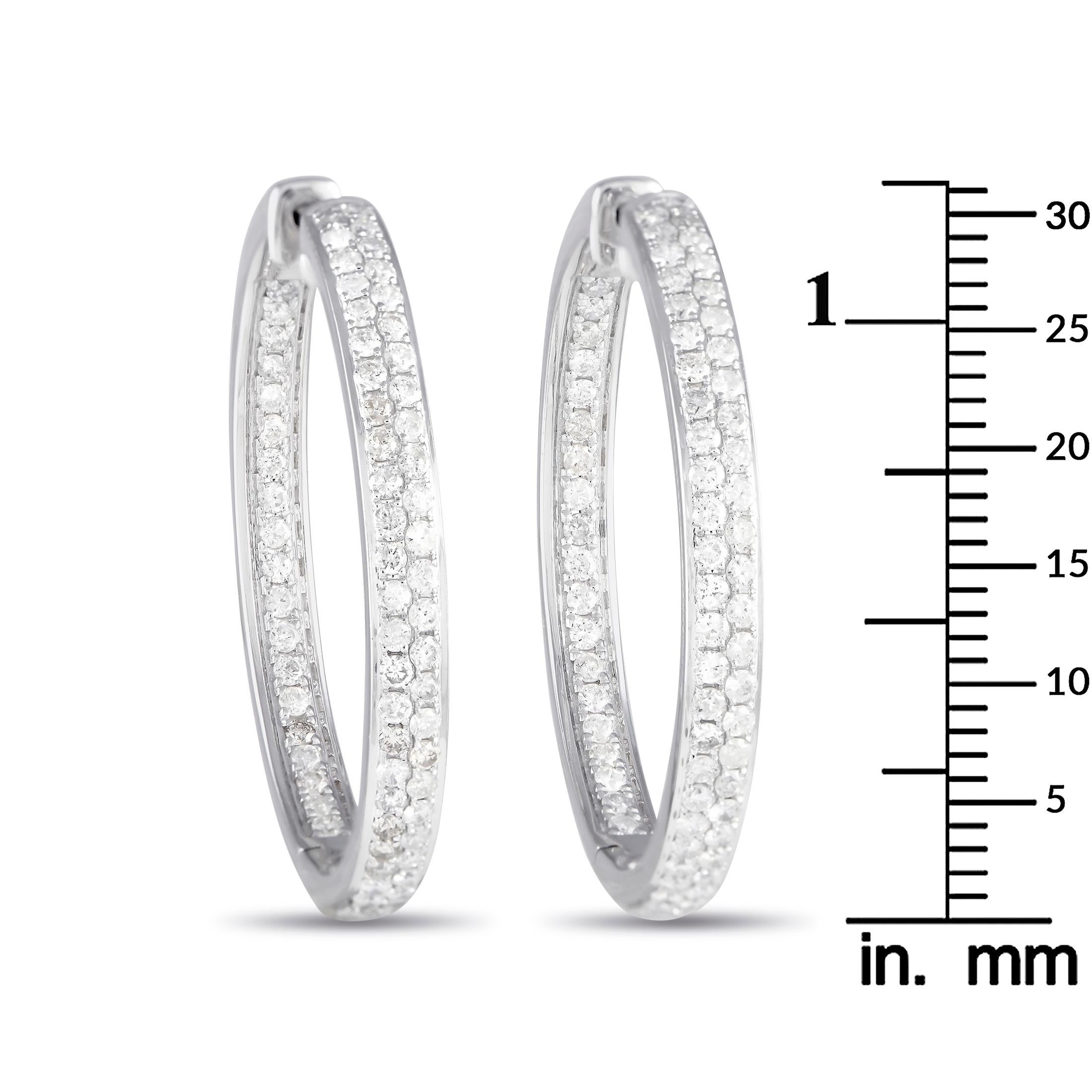 Round Cut LB Exclusive 14K White Gold 2.10ct Diamond Inside-Out Hoop Earrings For Sale