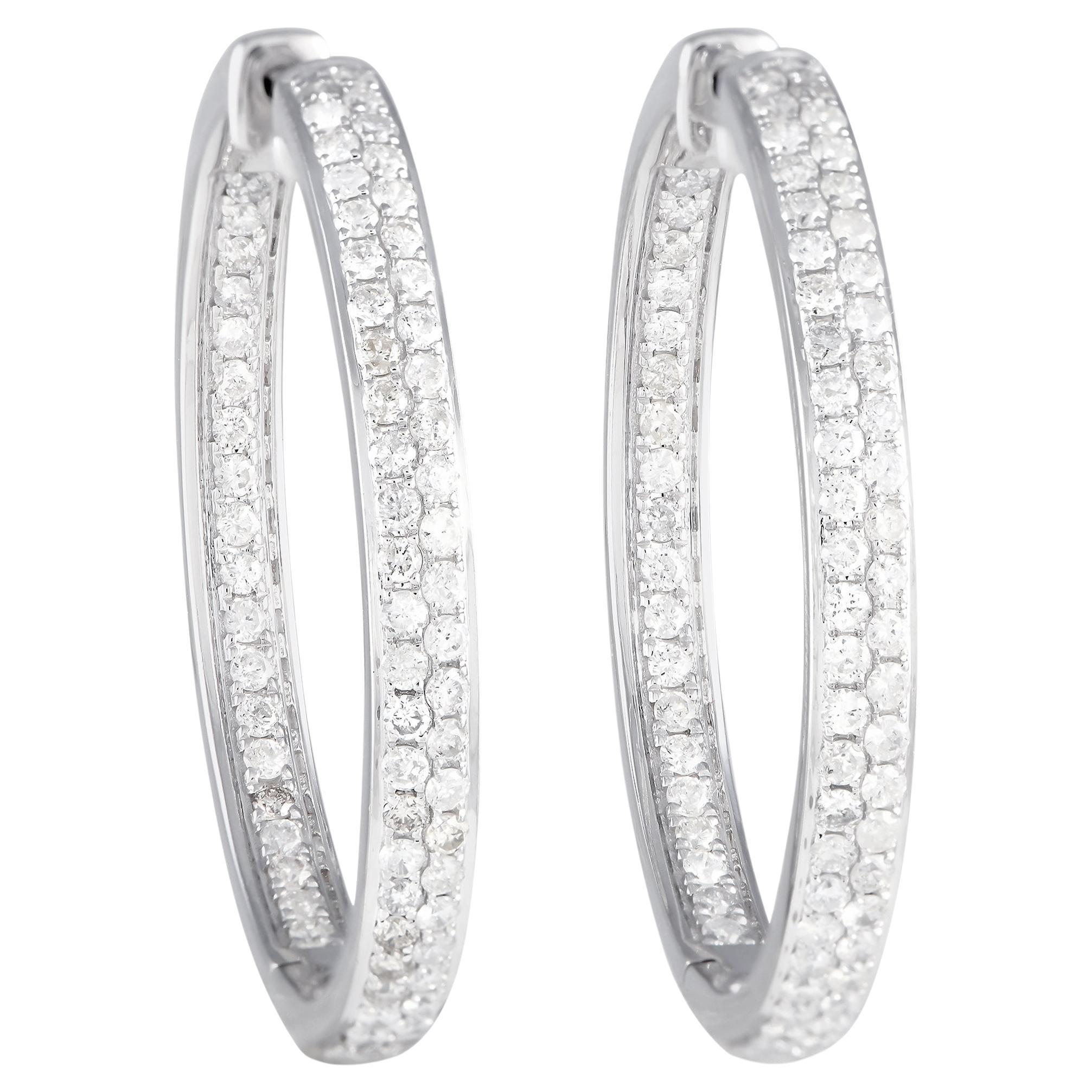 LB Exclusive 14K White Gold 2.10ct Diamond Inside-Out Hoop Earrings For Sale