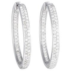 LB Exclusive 14K White Gold 2.10ct Diamond Inside-Out Hoop Earrings