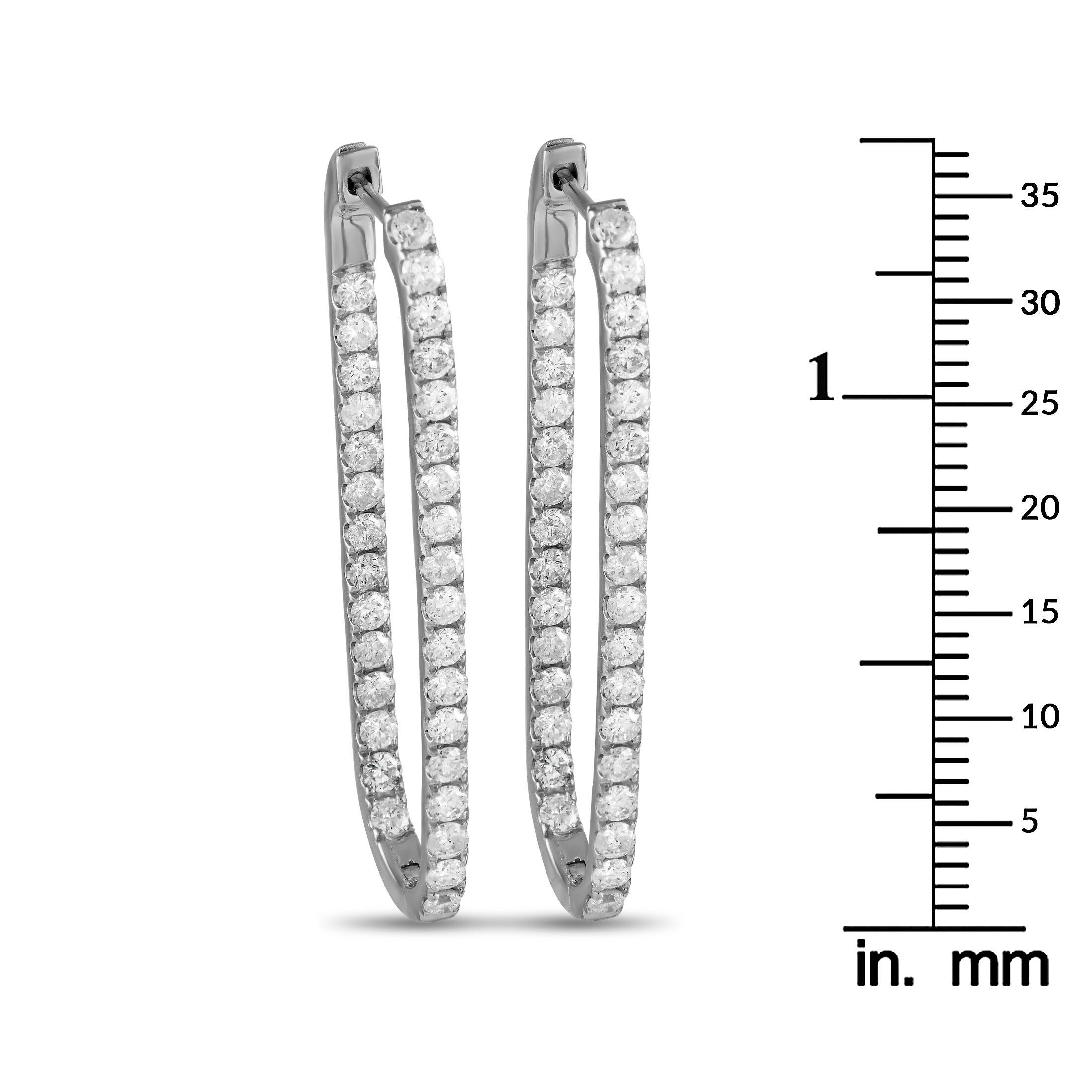 Round Cut LB Exclusive 14K White Gold 2.25ct Diamond Rectangle Hoop Earrings ER28178 For Sale