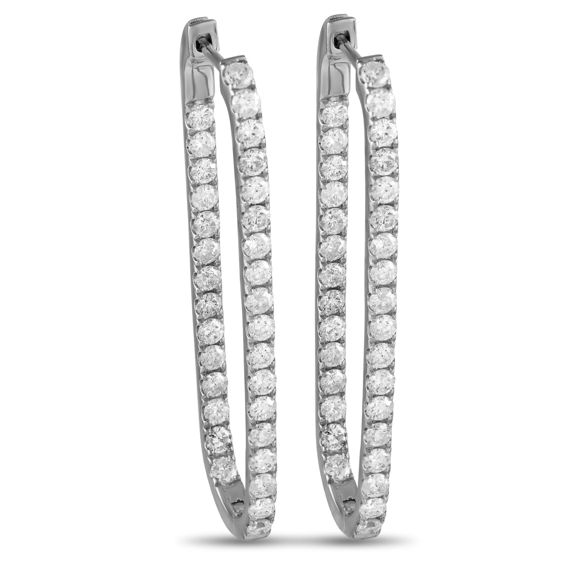 LB Exclusive 14K White Gold 2.25ct Diamond Rectangle Hoop Earrings ER28178 In New Condition In Southampton, PA
