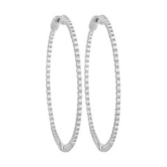 LB Exclusive 14k White Gold 2.36 Ct Diamond Classic Thin Hoop Earrings