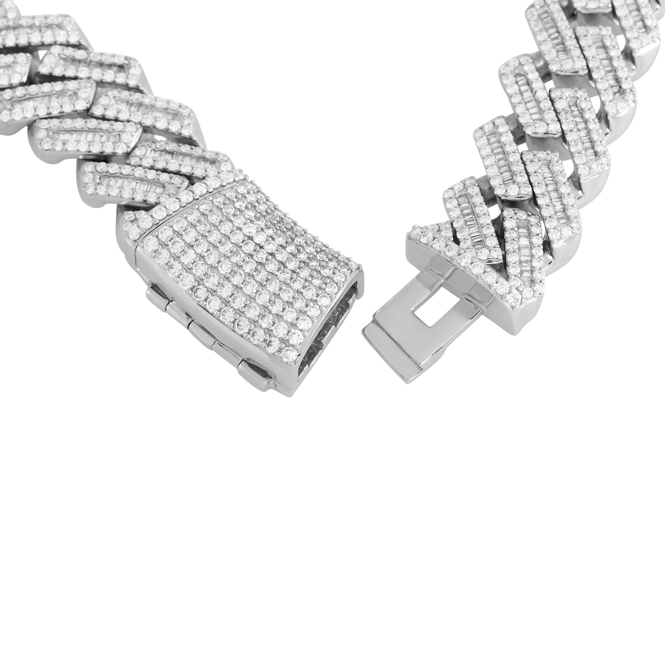 Round Cut LB Exclusive 14K White Gold 26.15 ct Diamond Cuban Link Chain Necklace