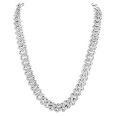 LB Exclusive 14K White Gold 26.15 ct Diamond Cuban Link Chain Necklace