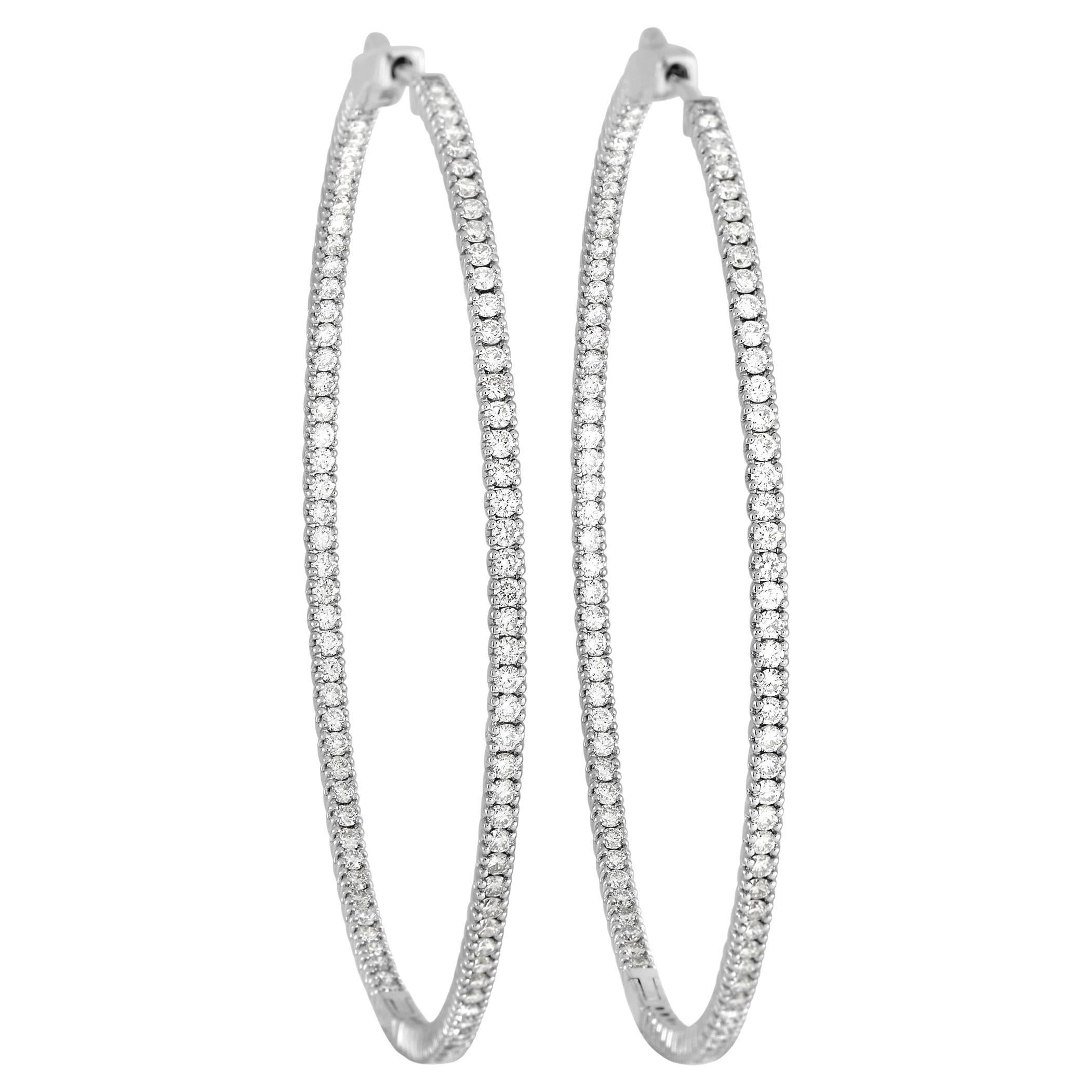Platinum Plated Choice of Size White Zircon Pave Inside Out Hoop Earrings