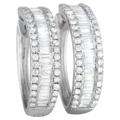 LB Exclusive 14K White Gold 2.92 Ct Diamond Hoop Earrings