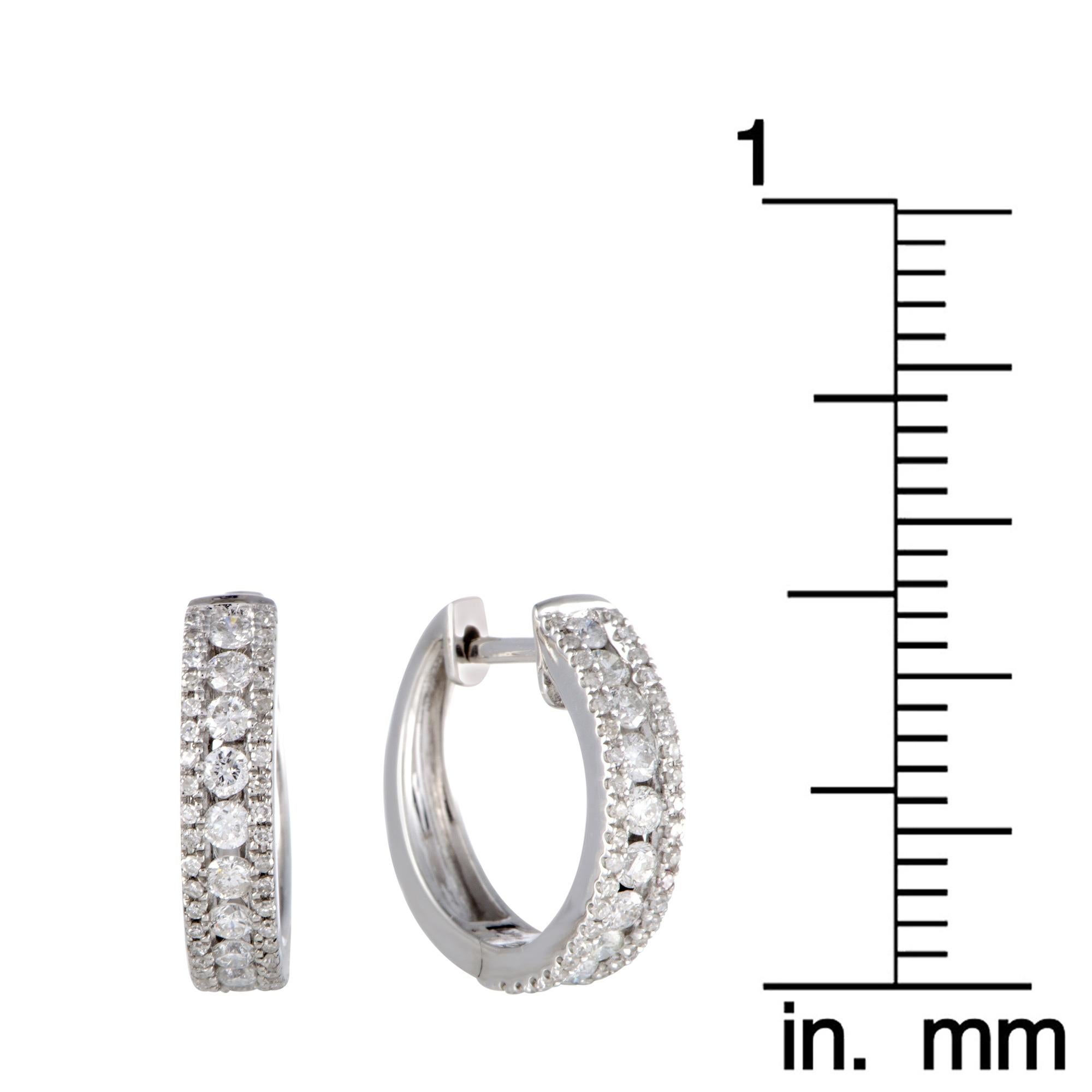 Women's LB Exclusive 14 Karat Gold 3-Row .70 Carat VS1 G Color Diamond Hoop Huggies