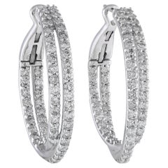 LB Exclusive 14k White Gold 3.0 Carat Diamond Inside-Out Double Hoop Earrings