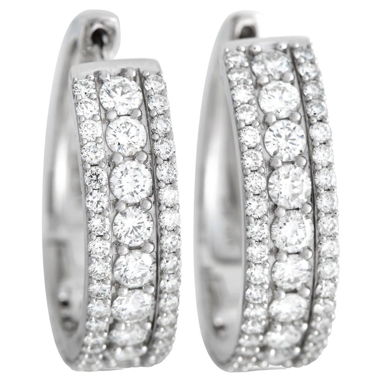 LB Exclusive 14K White Gold 3.10 Ct Diamond Hoop Earrings For Sale at