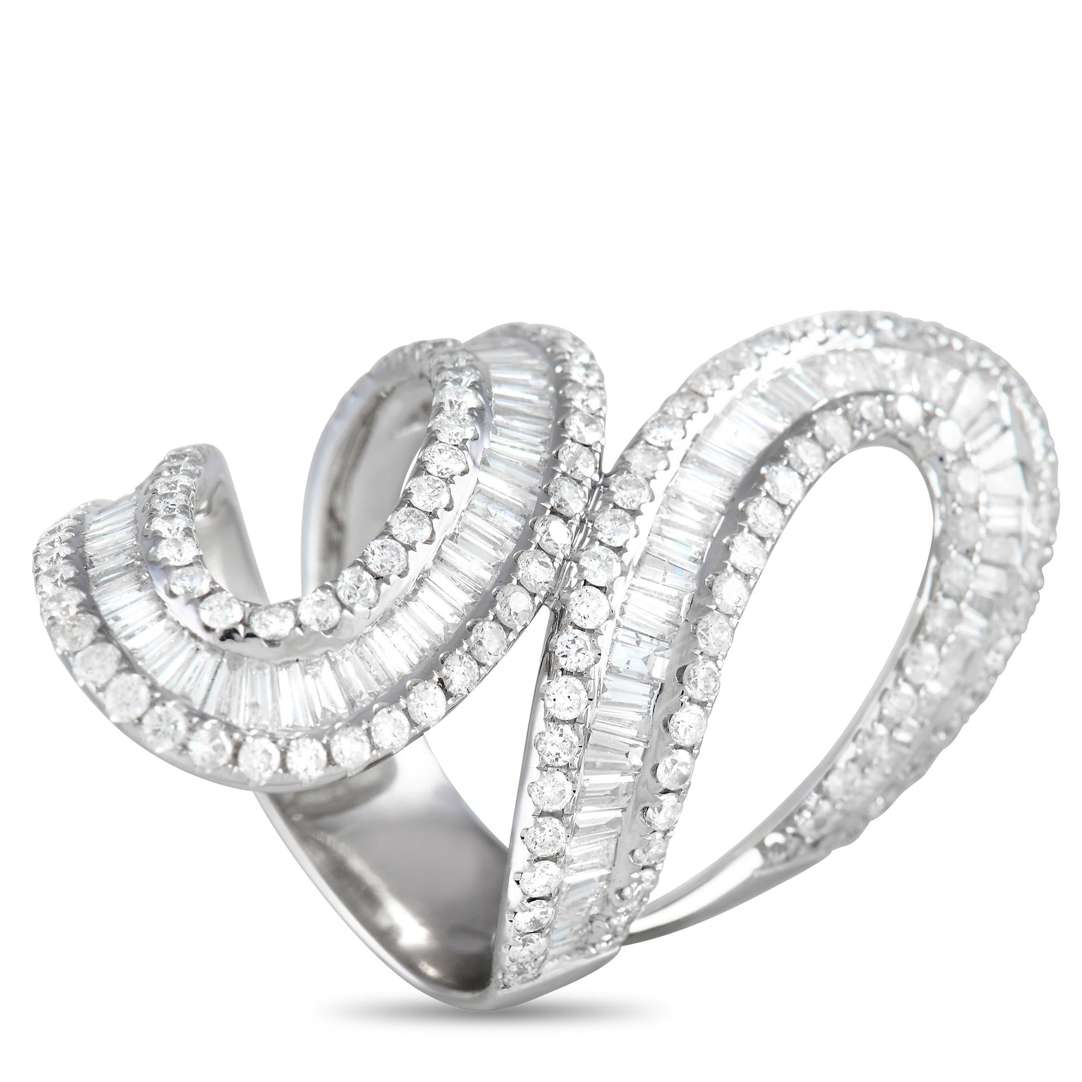 LB Exclusive 14K White Gold 3.20 Ct Diamond Swirl Ring In New Condition In Southampton, PA