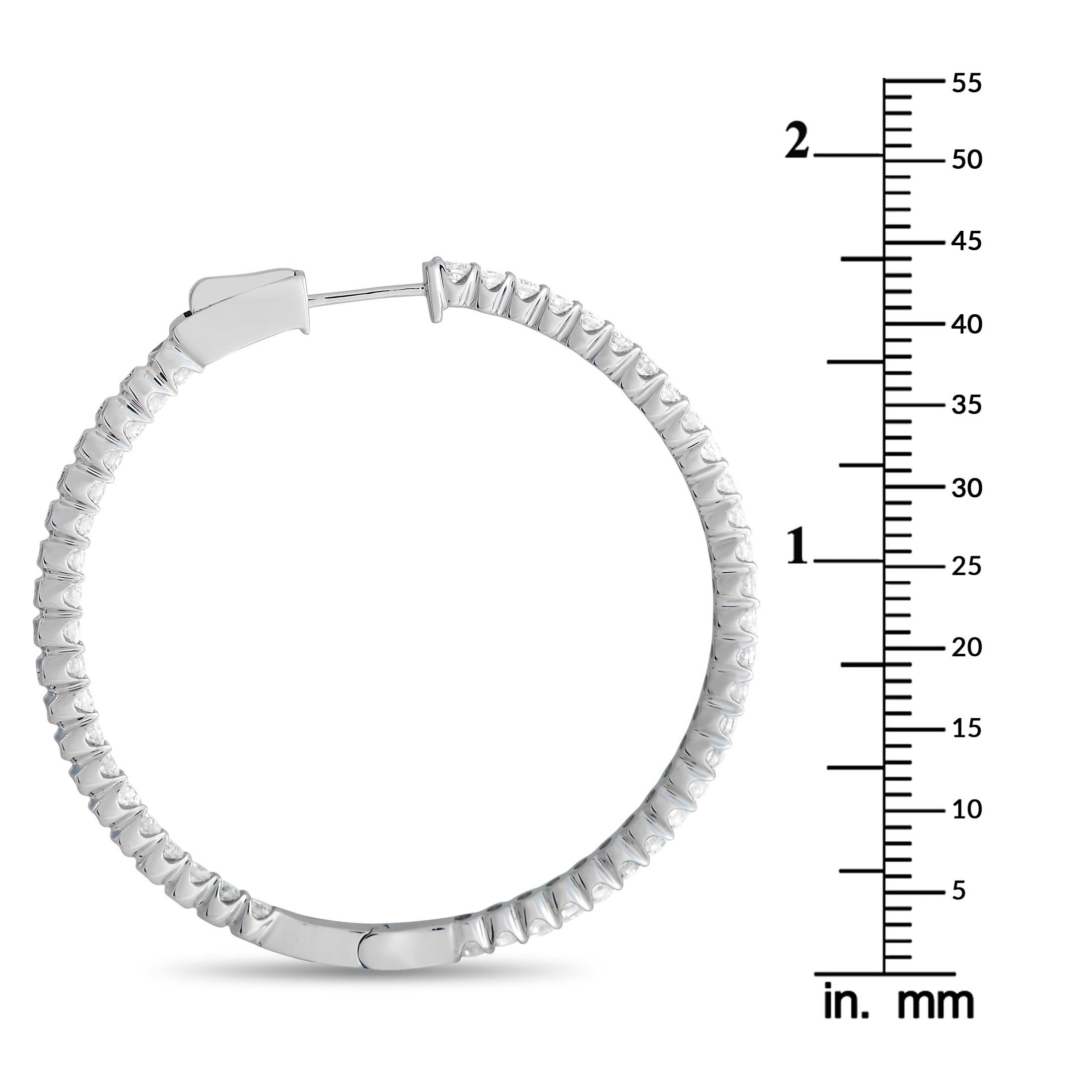 Taglio rotondo LB Exclusive Orecchini a cerchio in oro bianco 14K con diamanti da 3,35 carati in vendita